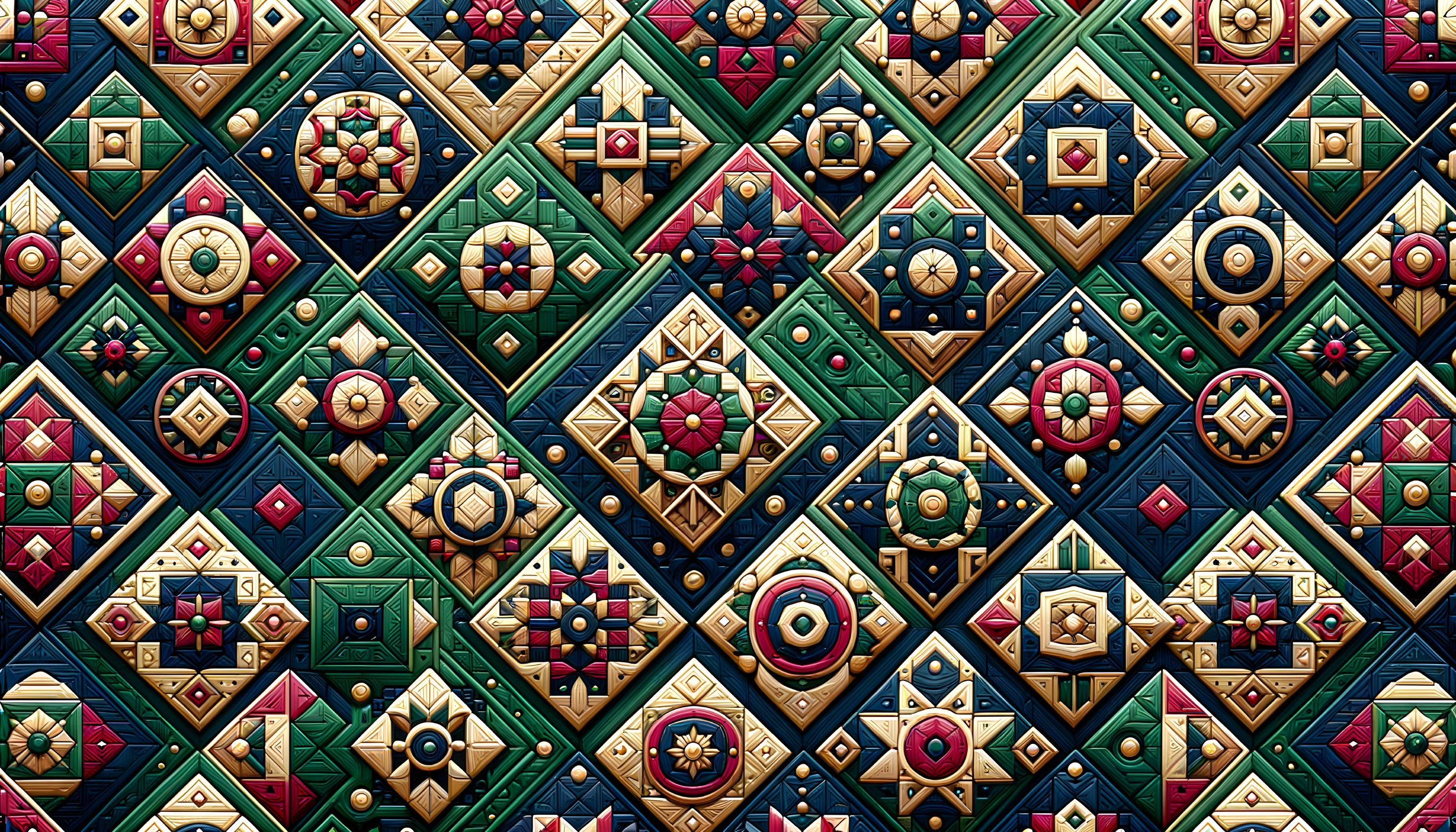 Geometric Pattern with Vibrant Colors and Textures