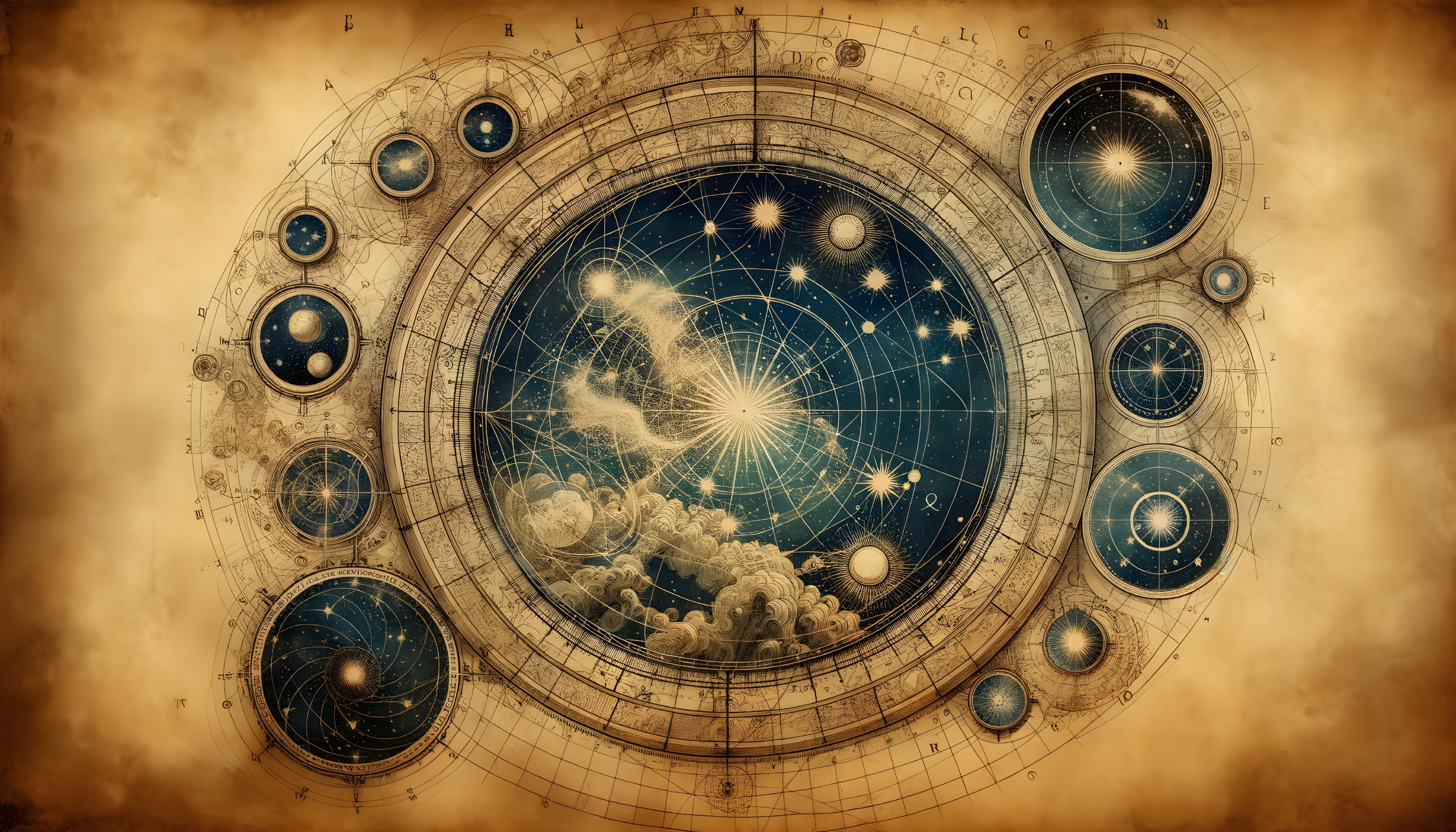 Vintage Astronomical Chart with Celestial Diagrams