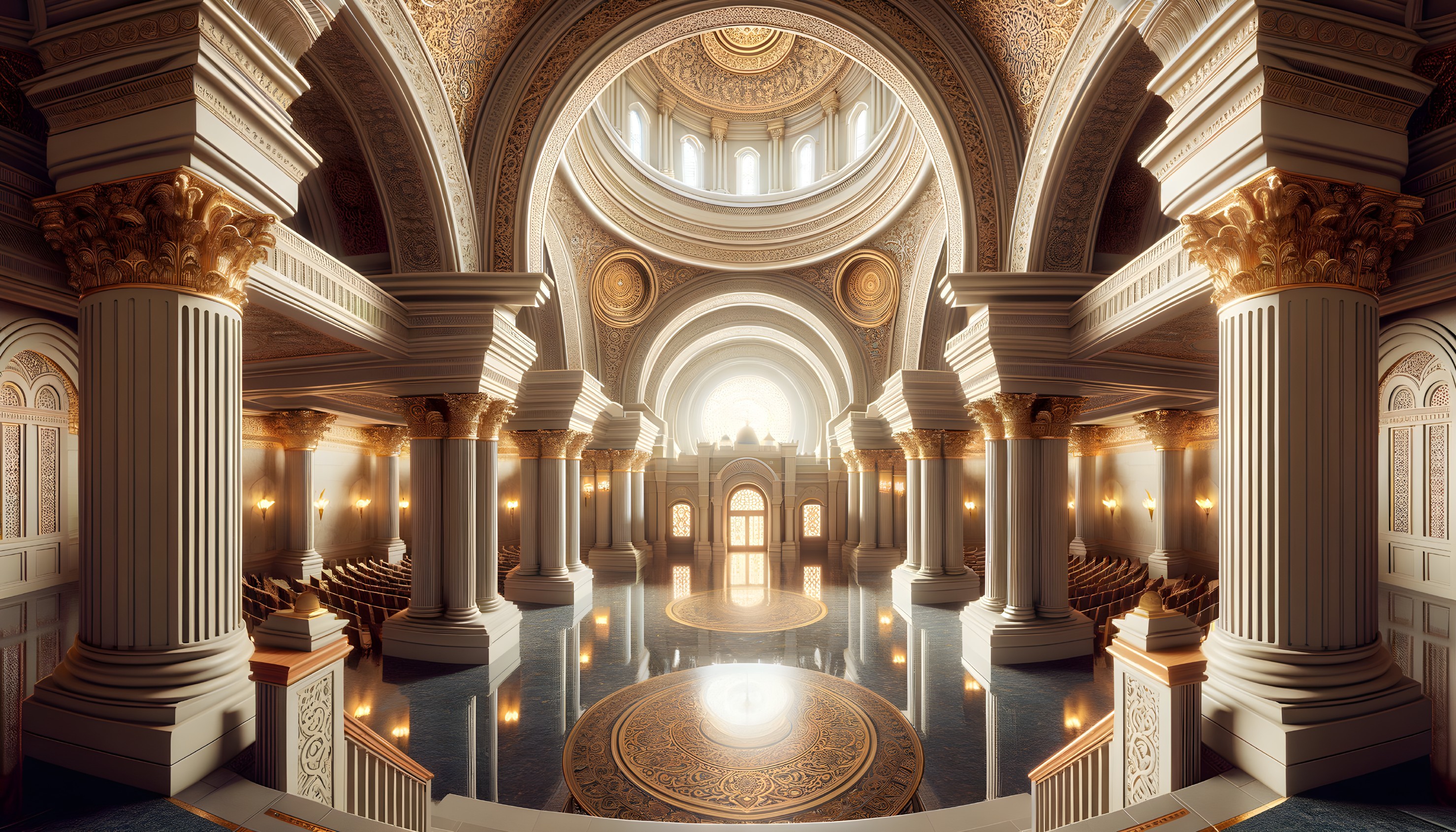 Opulent Interior with Arched Ceilings and Columns