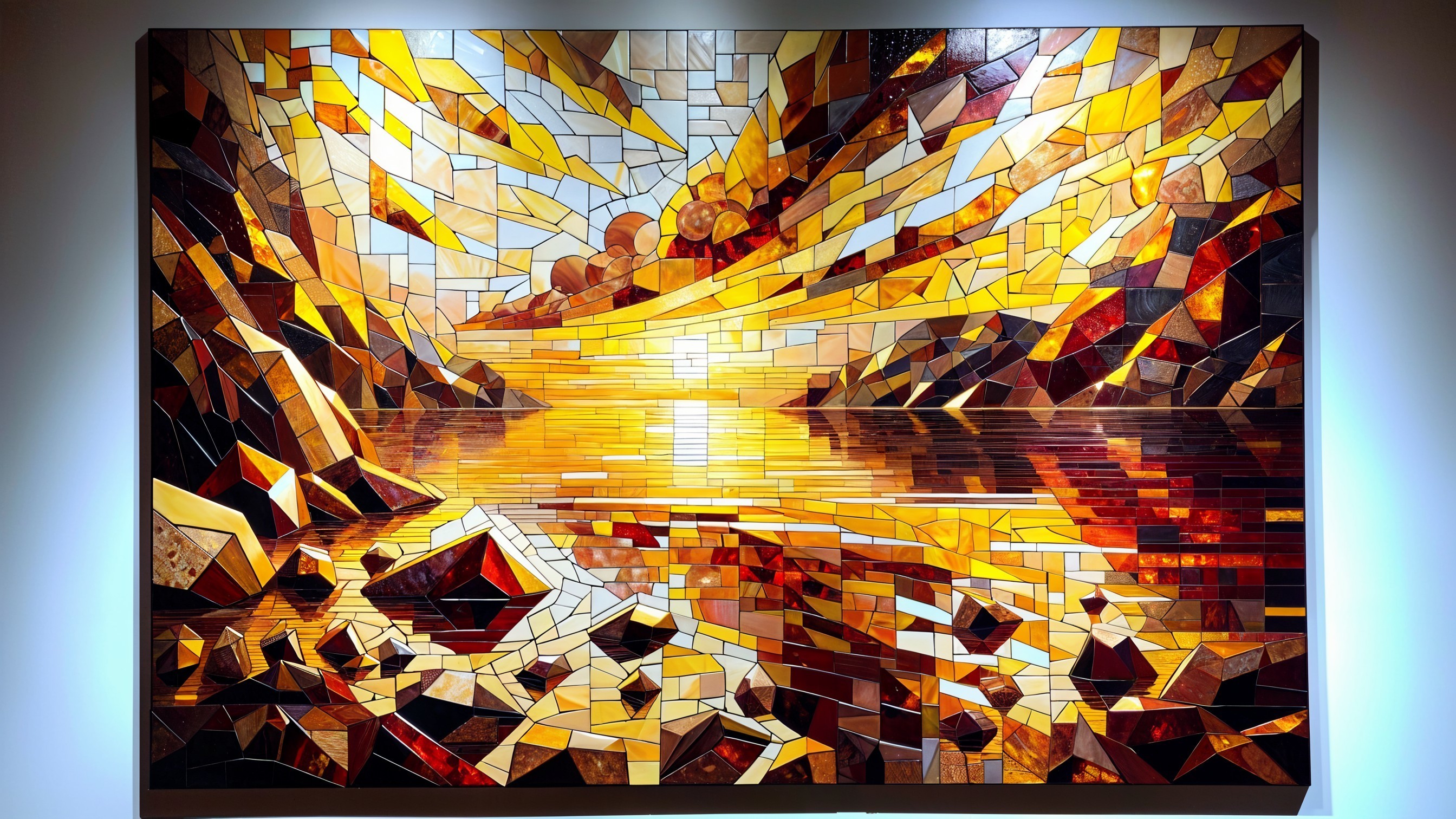 Abstract Mosaic Artwork of Sunset Over Water