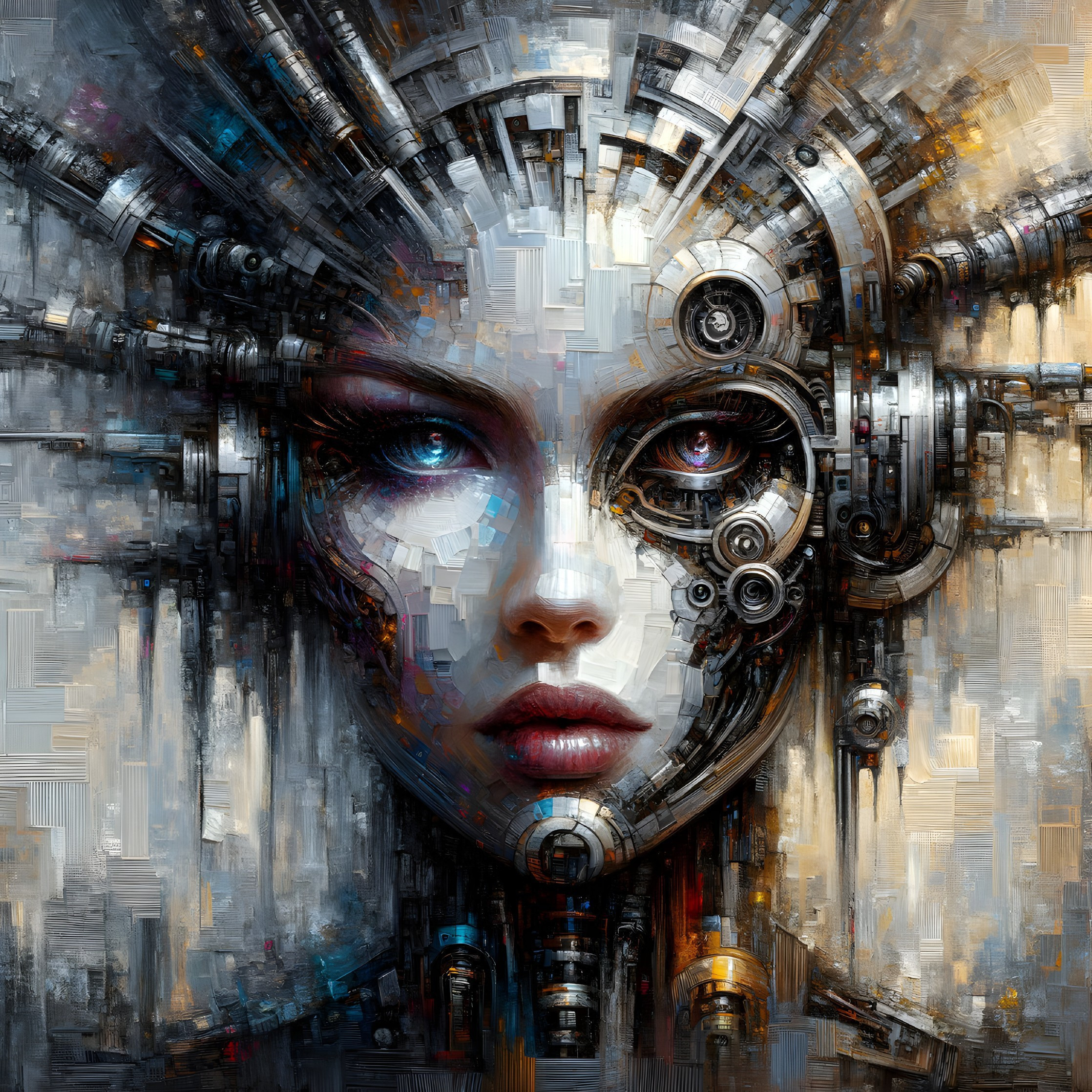 Steampunk-Inspired Female Figure Portrait with Texture