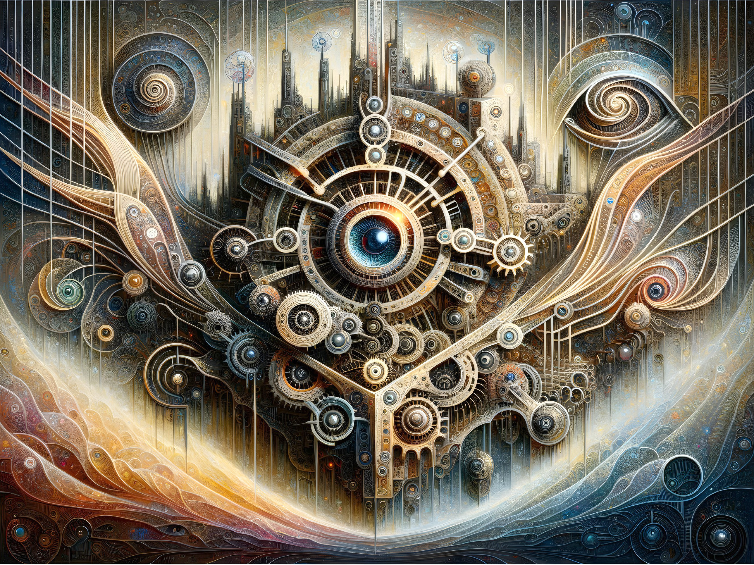 Abstract Design with Eye and Futuristic Cityscape