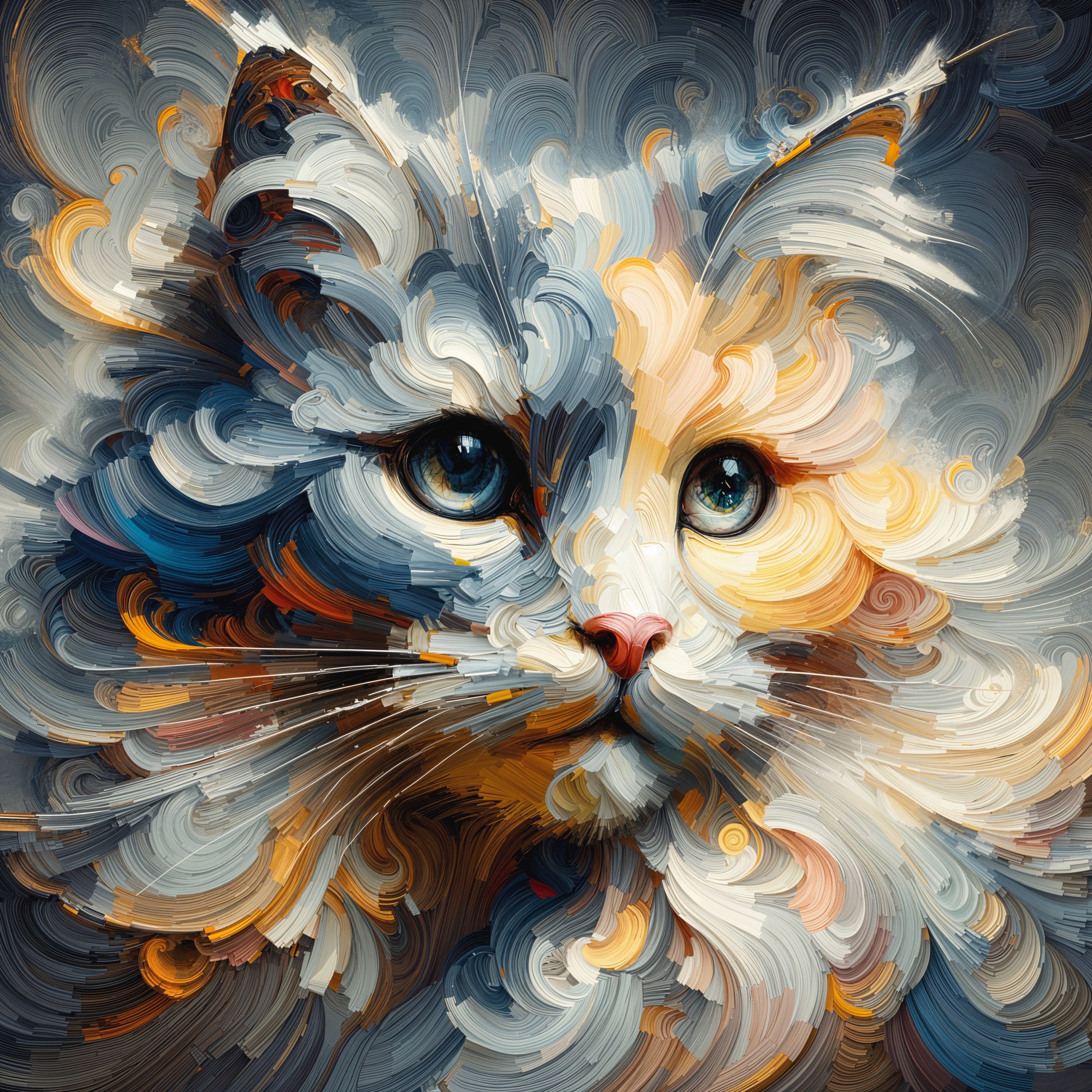 Colorful Whimsical Cat Face with Expressive Eyes