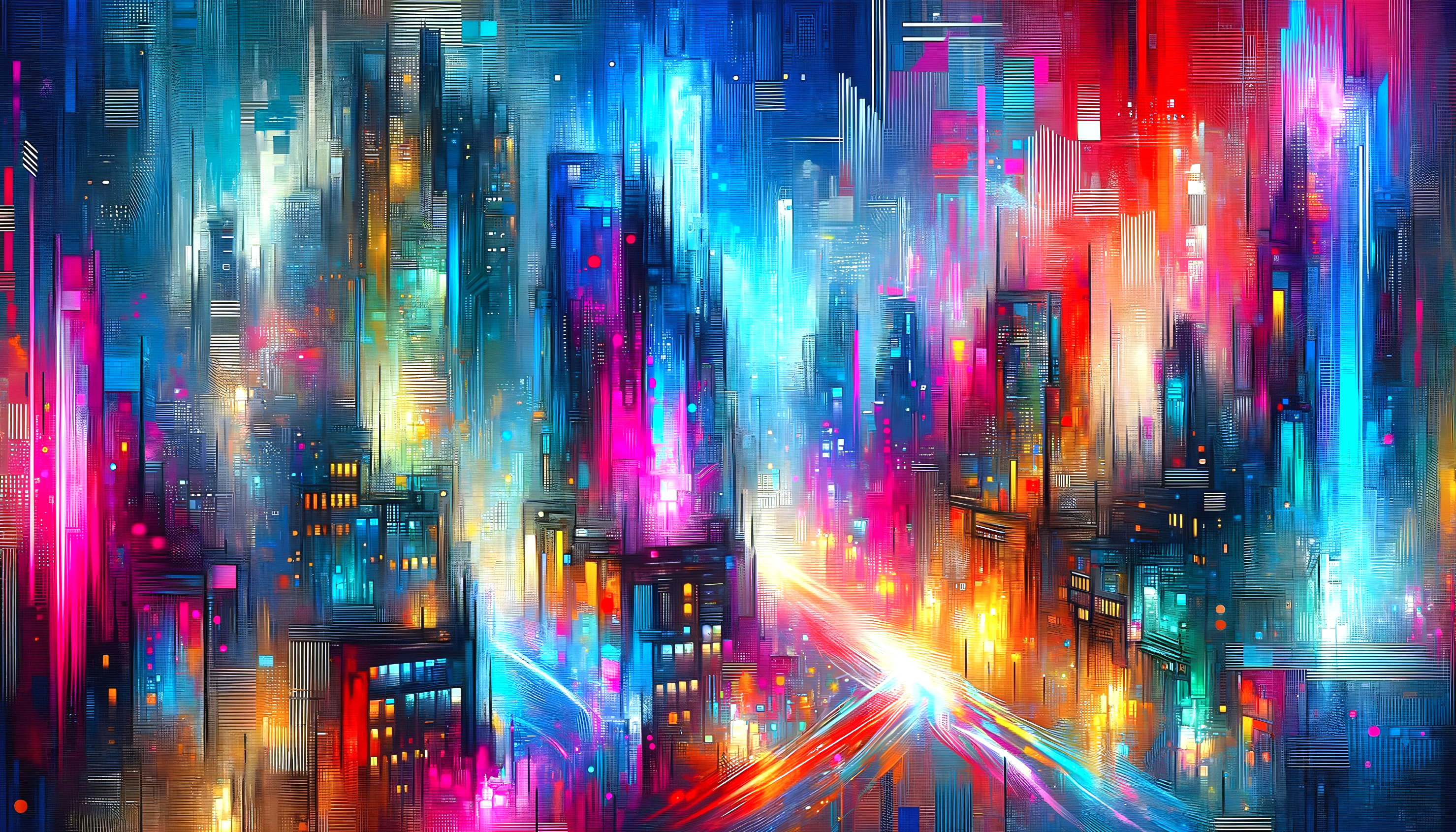 Futuristic Cityscape with Neon Colors and Abstract Design