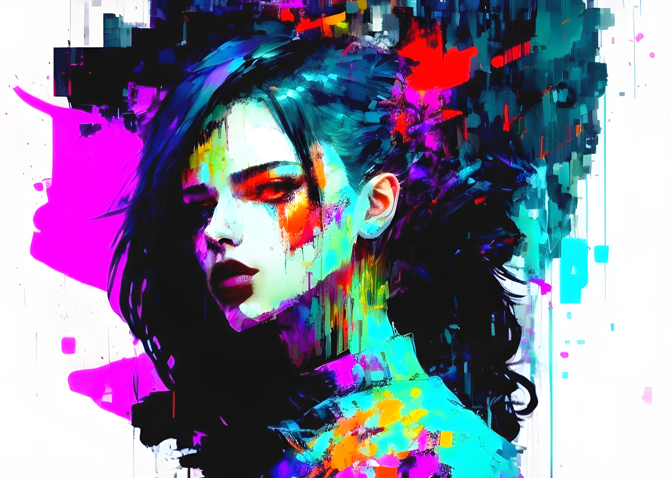 Digital Artwork of Woman's Profile with Colorful Abstracts