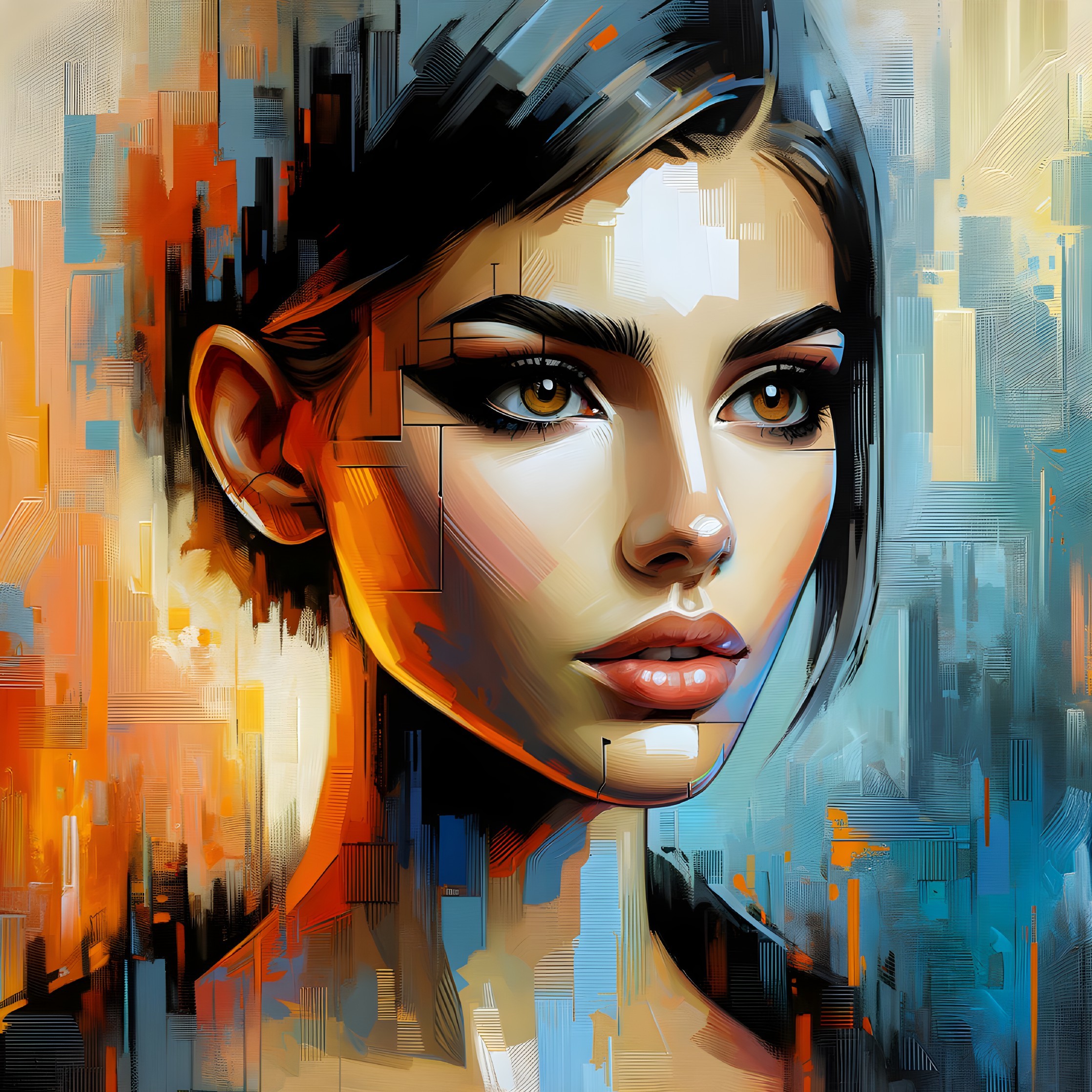 Portrait of a Young Woman with Abstract Background