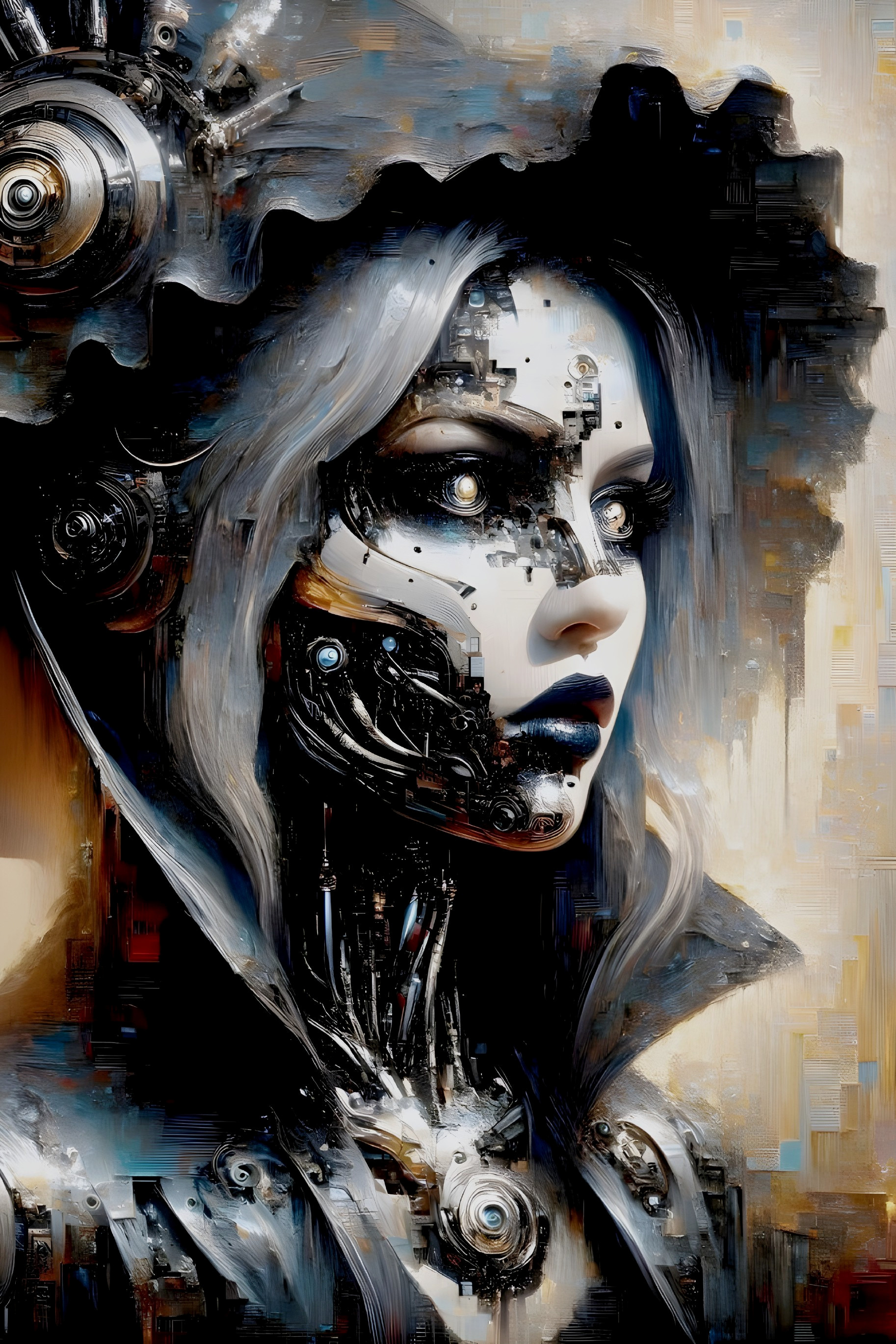 Humanoid Figure with Metallic Details and Glowing Eyes