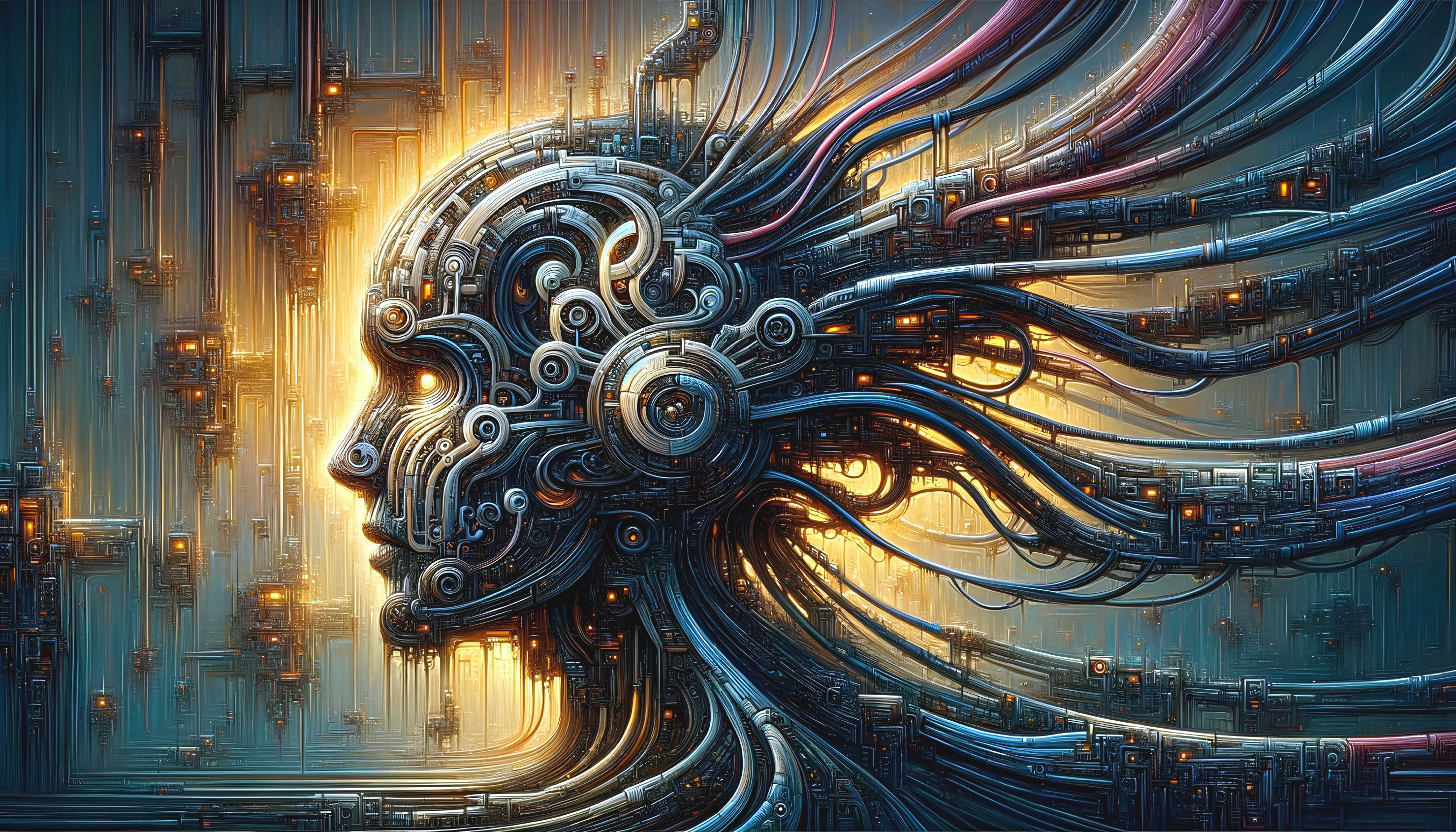 Futuristic Cybernetic Human Head Design with Circuits
