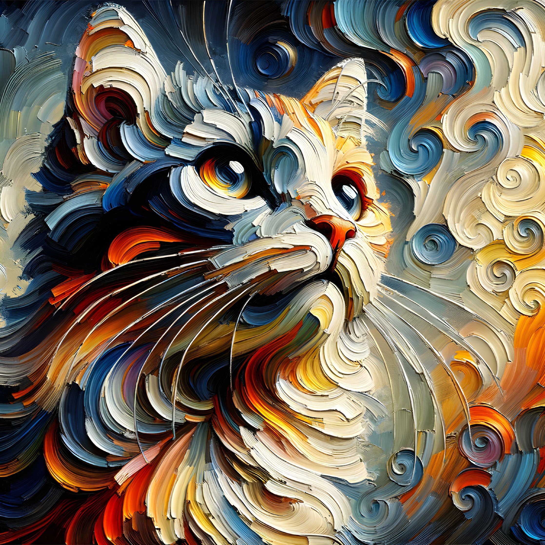 Swirling Oil Painting of a Cat in Vibrant Colors