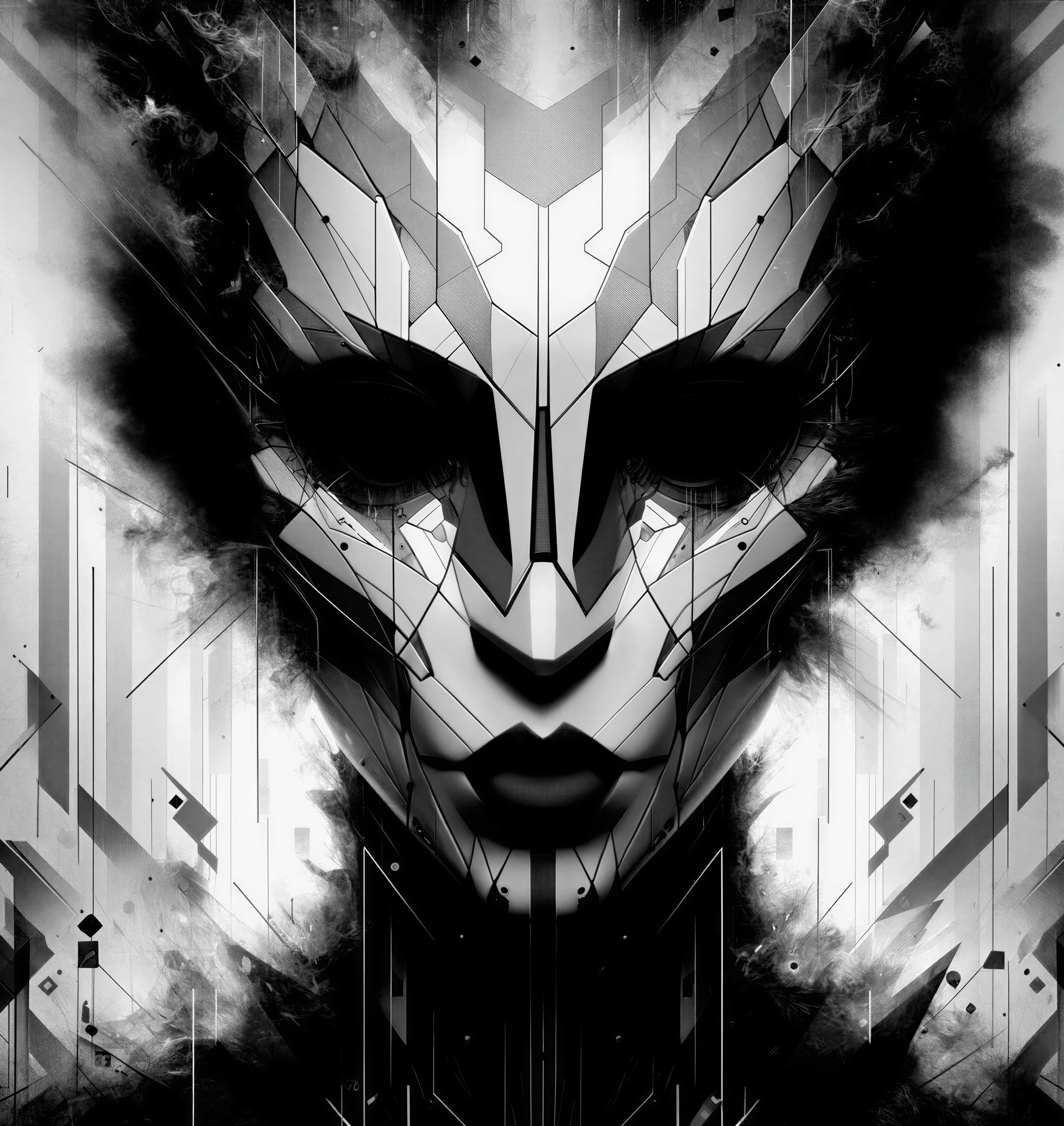 Black and White Abstract Portrait with Geometric Shapes