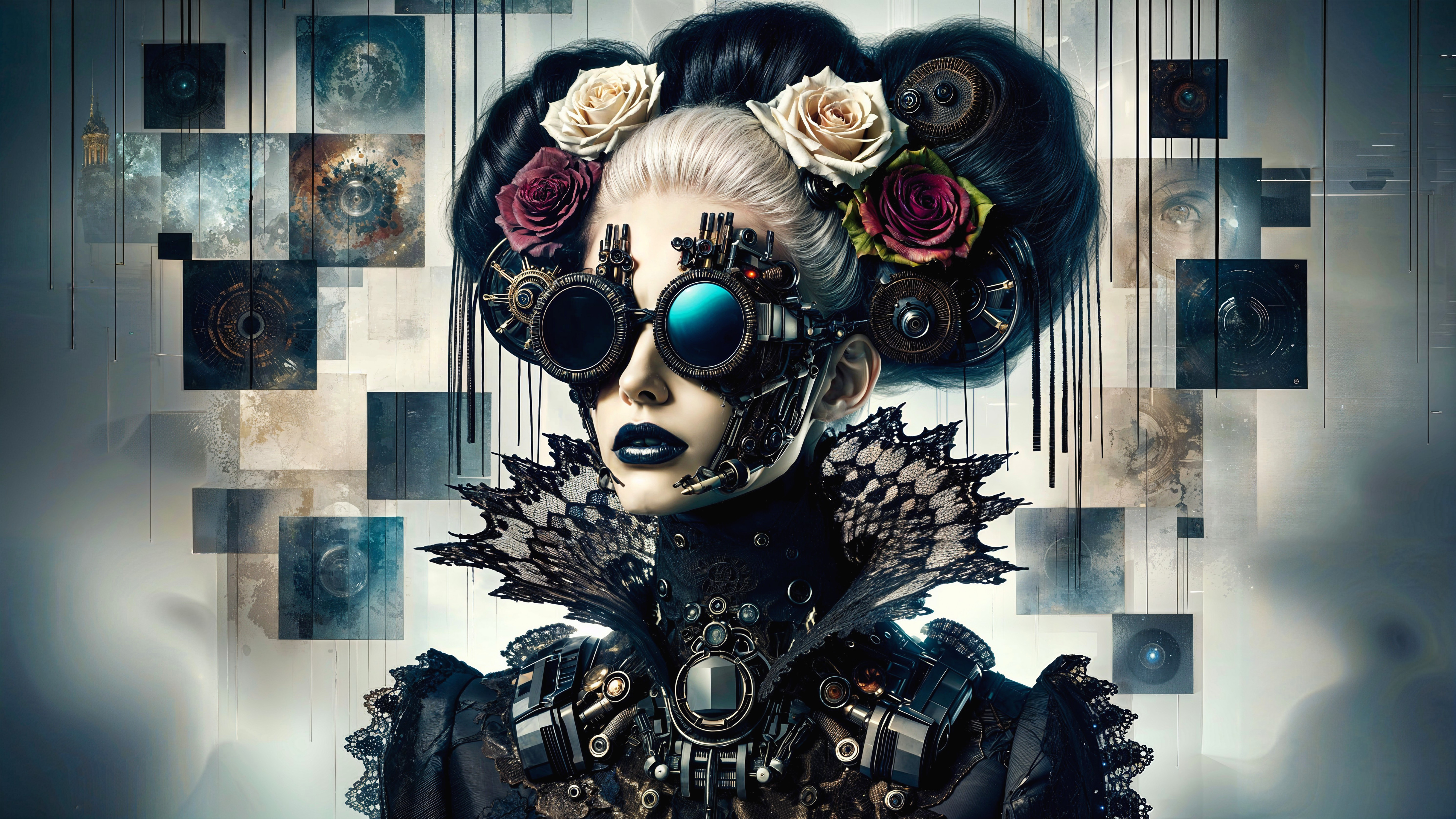 Futuristic Portrait of Woman in Steampunk Style