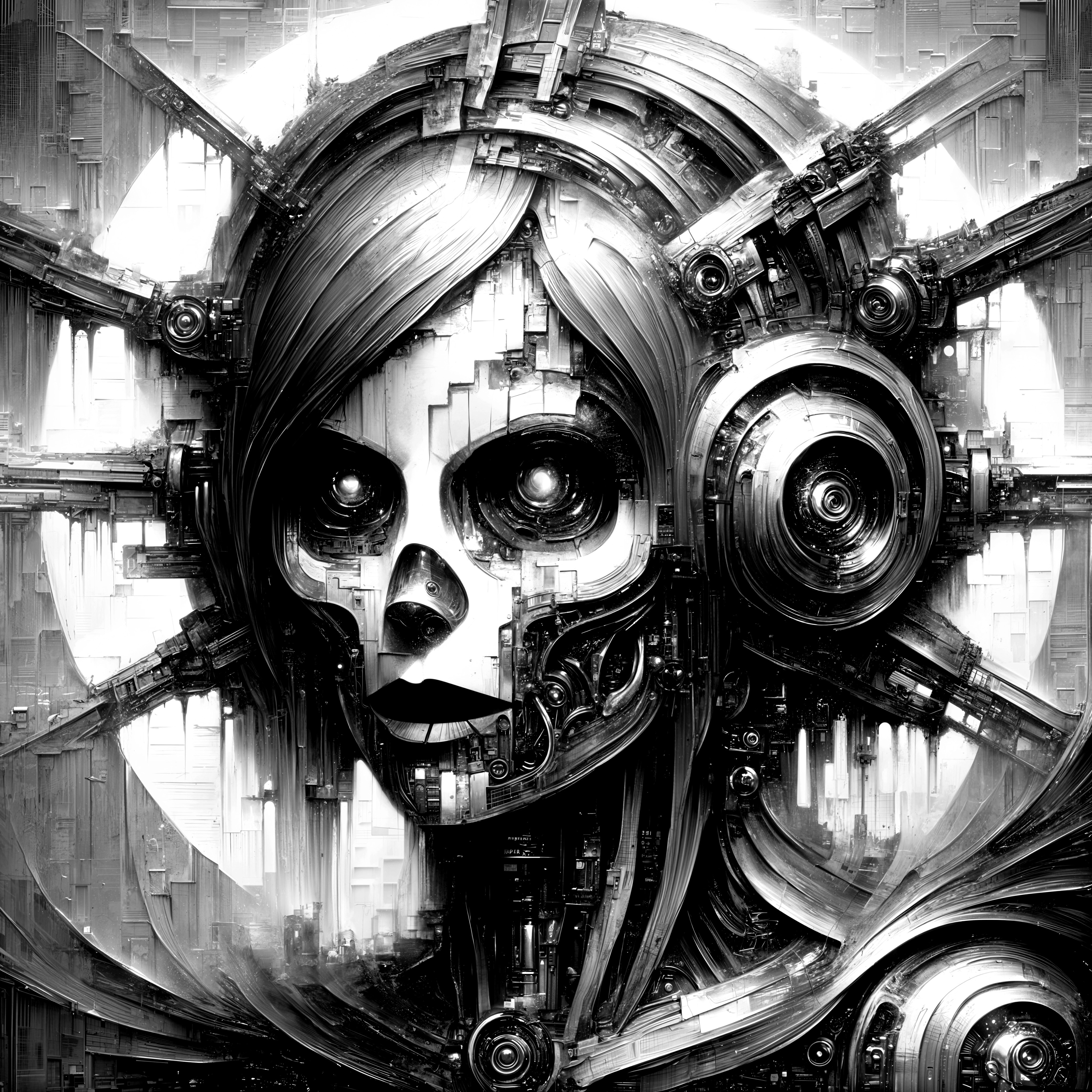 Futuristic Female Face with Mechanical Elements Art
