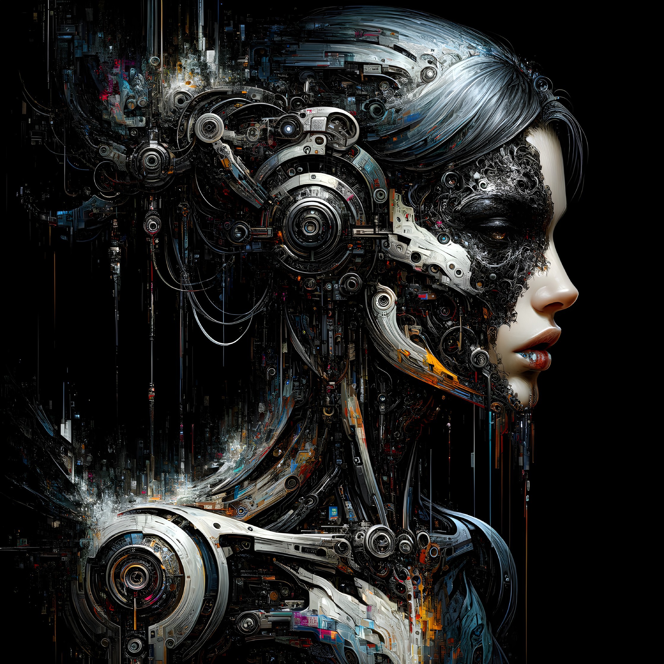 Futuristic Cybernetic Female Figure with High-Tech Design