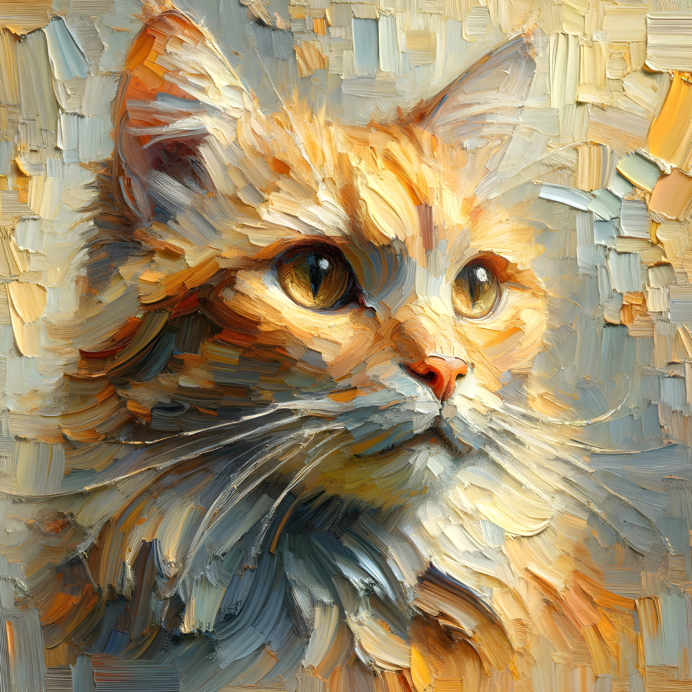 Textured Oil Painting of a Ginger Cat with Expressive Eyes
