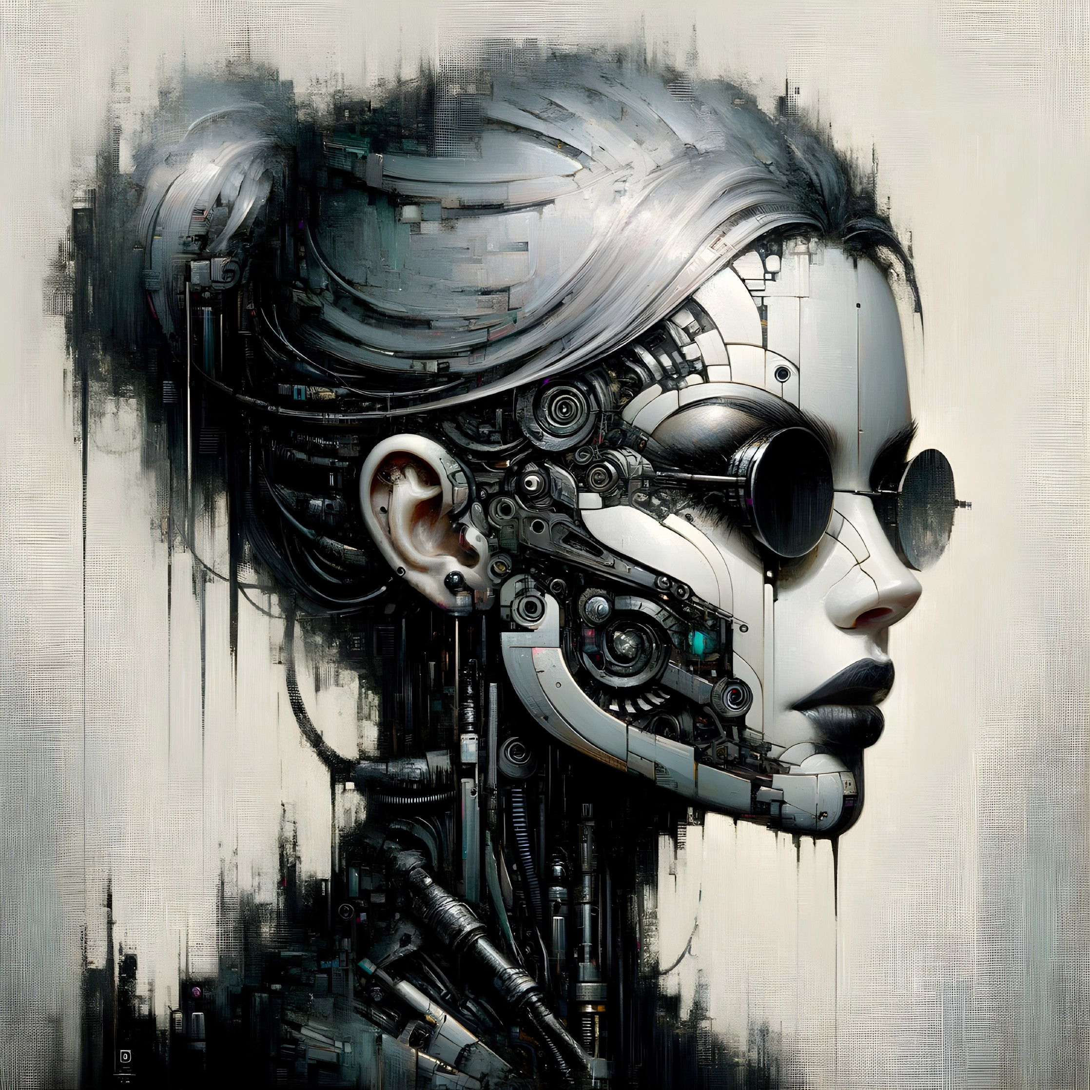 Humanoid Figure with Metallic Face and Circuitry Design