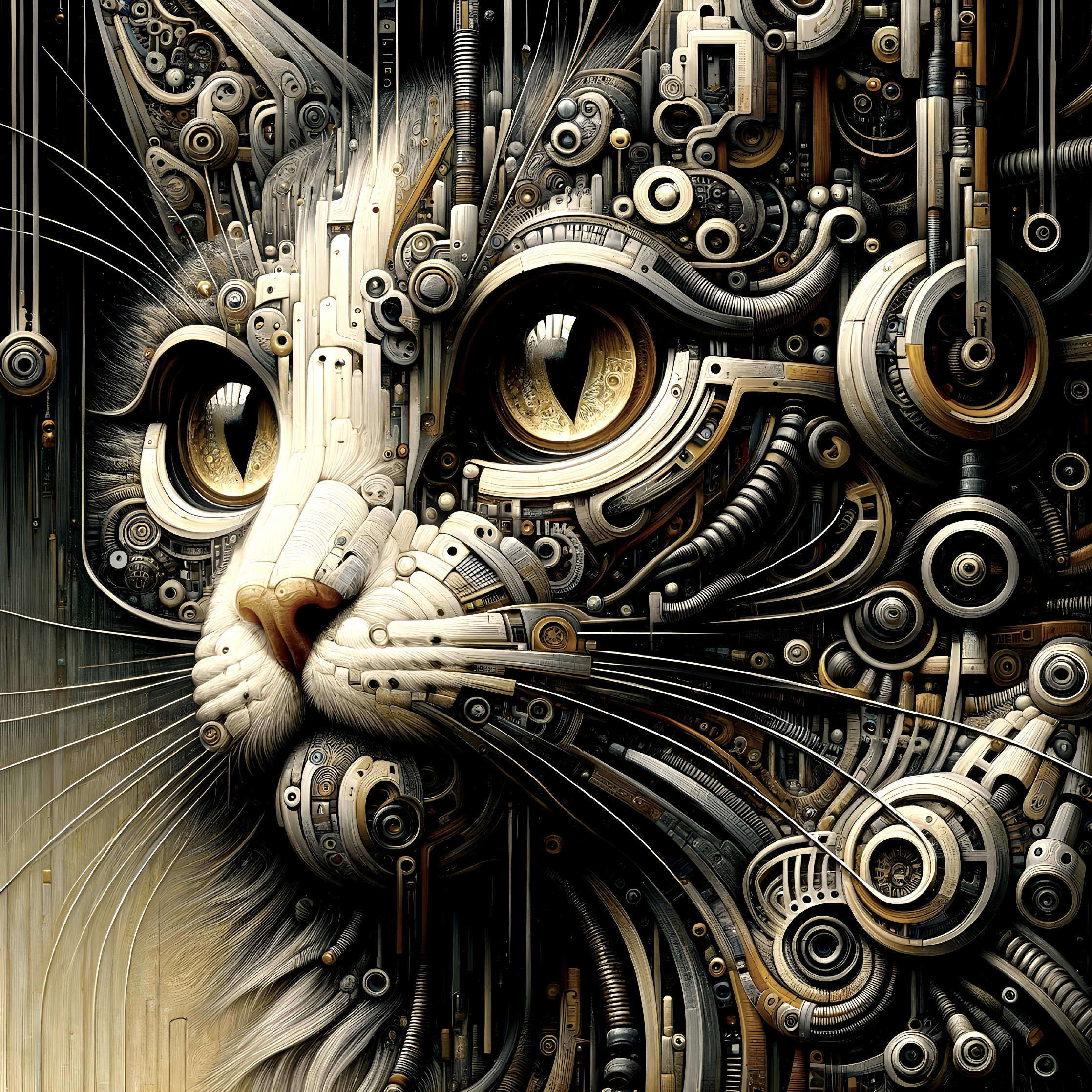Stylized Cat Face in Mechanical and Metallic Design