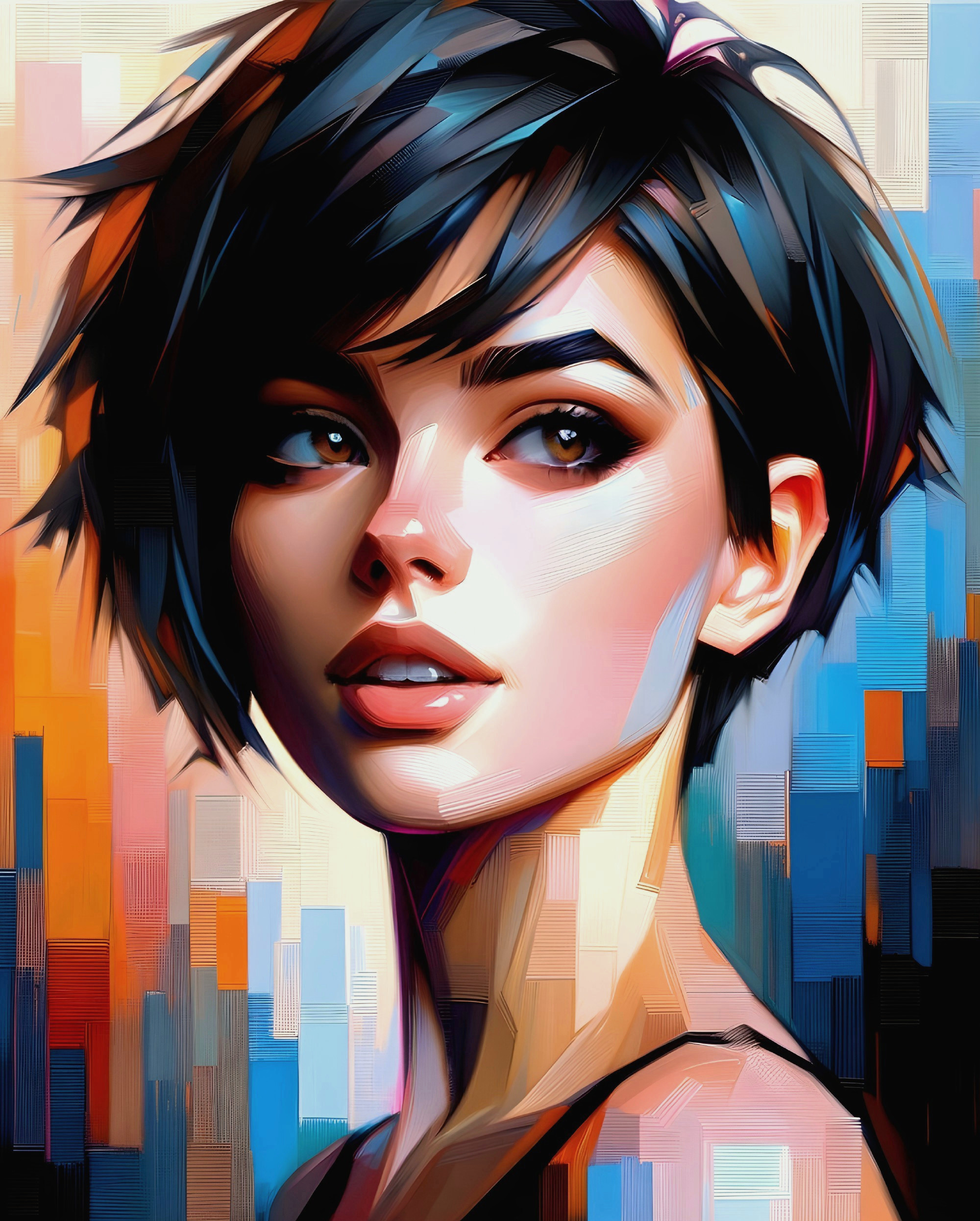 Digital portrait of a young woman with expressive features