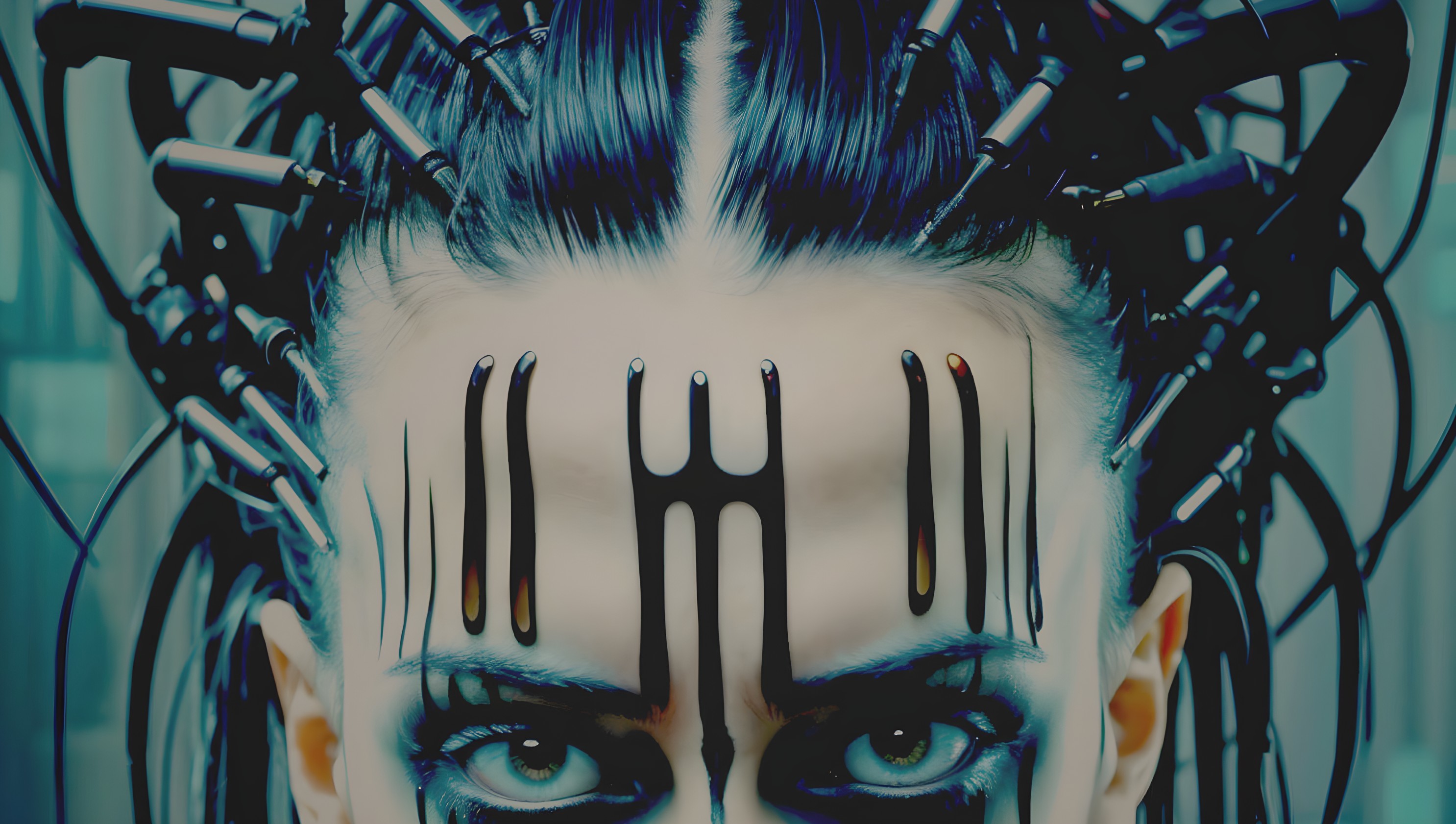 Close-up of Futuristic Hairstyle and Intense Eyes