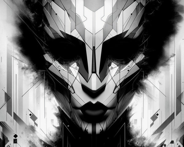 Black and White Abstract Portrait with Geometric Shapes
