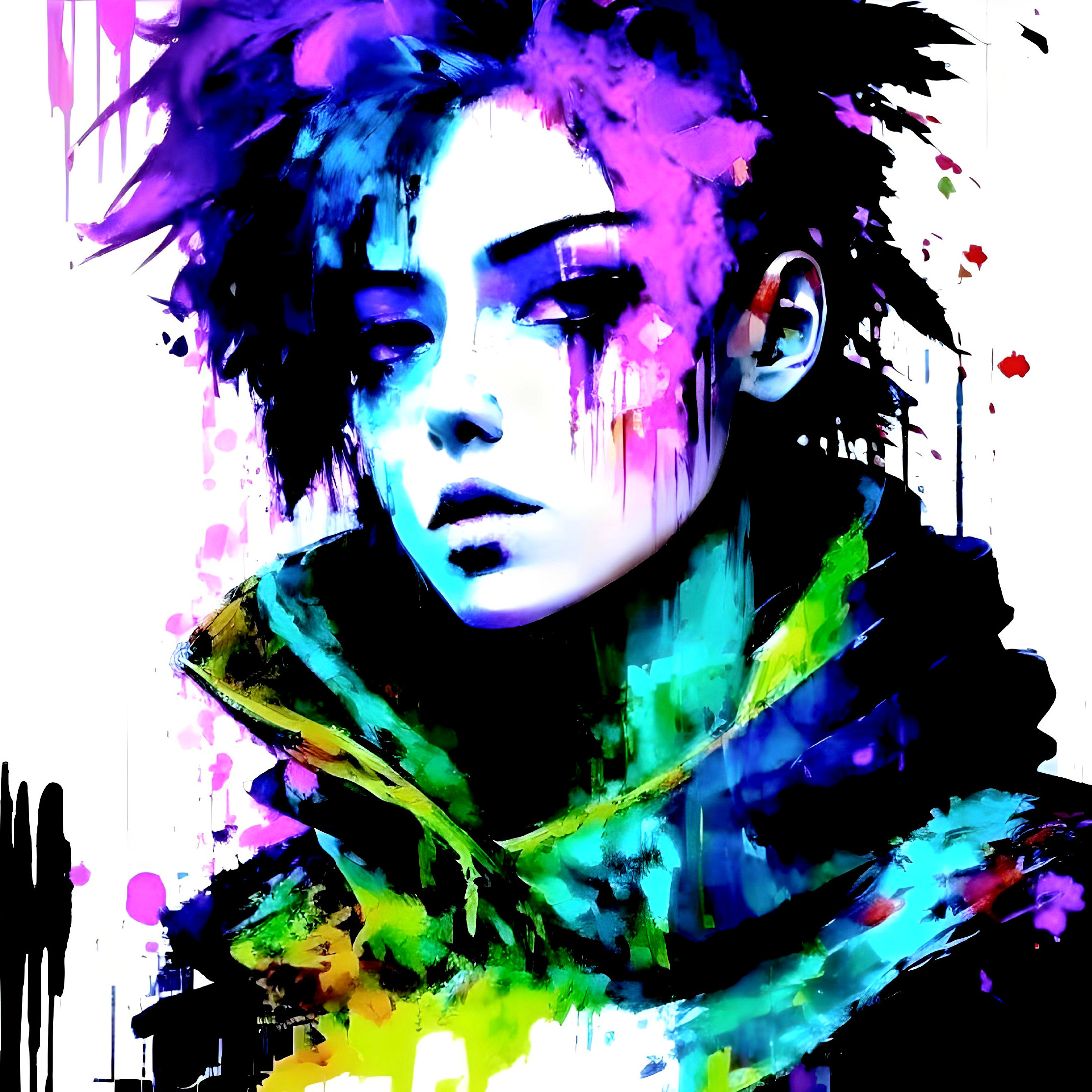 Colorful Portrait with Intense Expression and Abstract Background