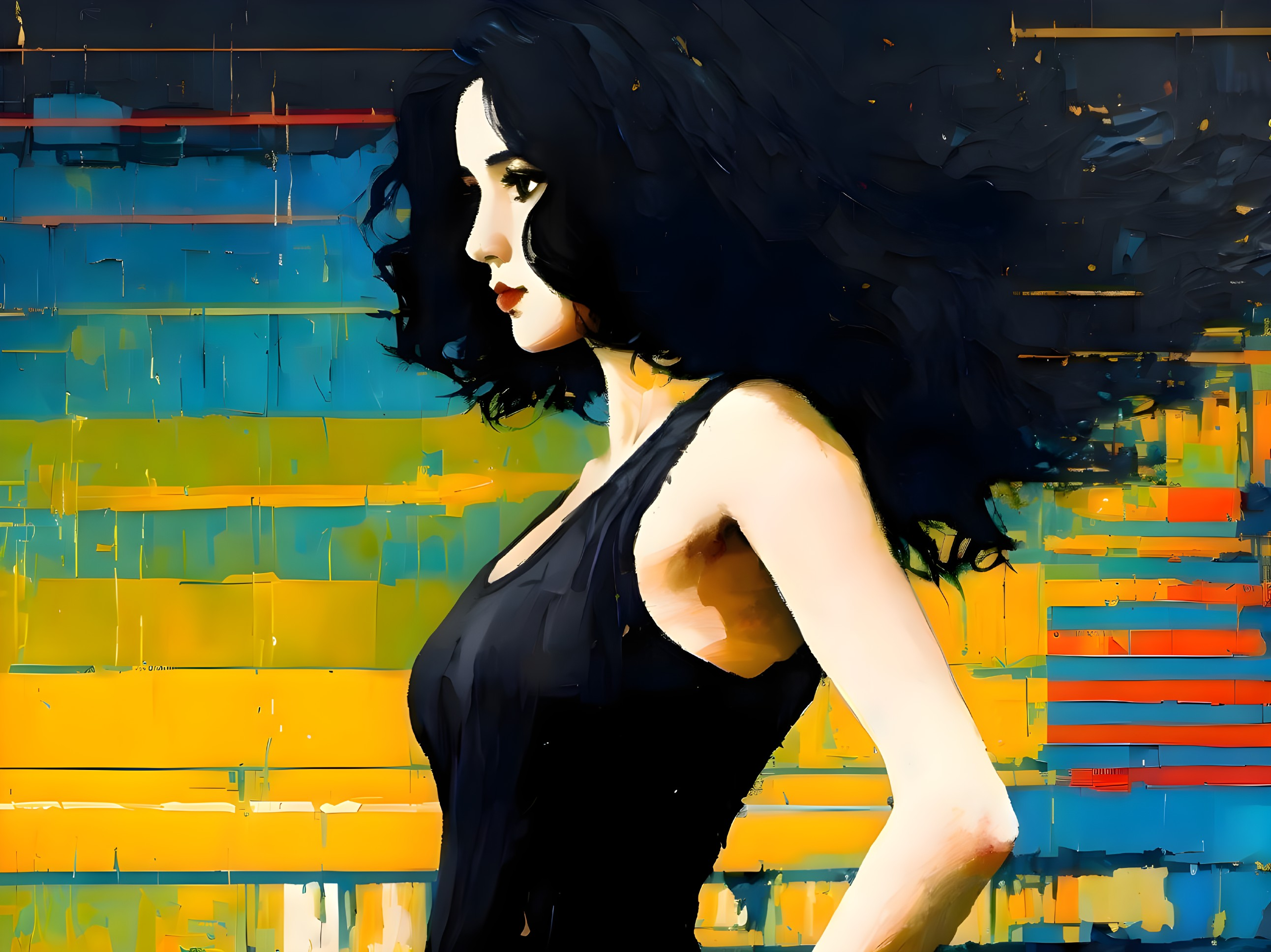 Woman in Side Profile with Vibrant Abstract Background