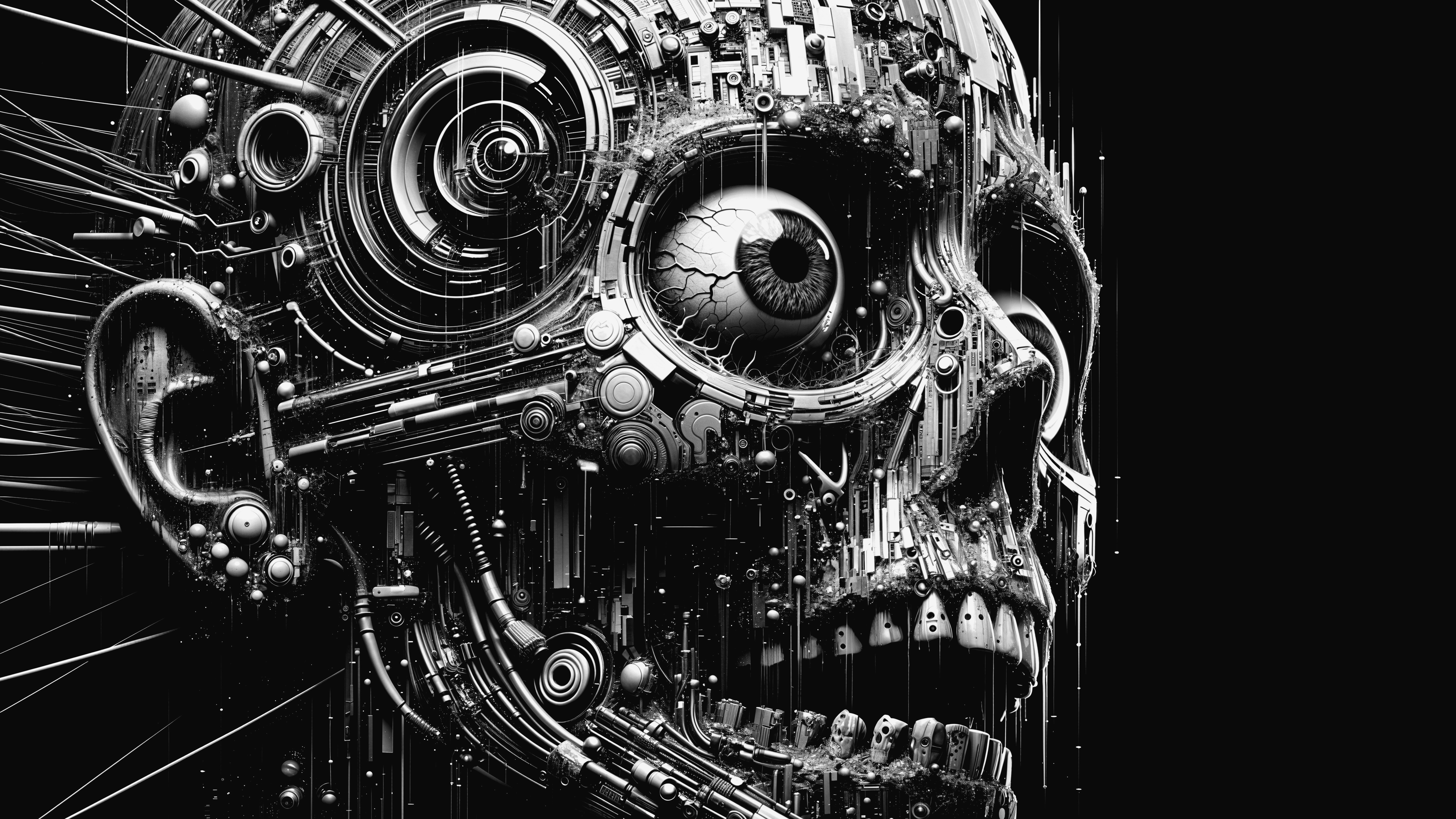 Monochromatic Skull with Mechanical Elements Design