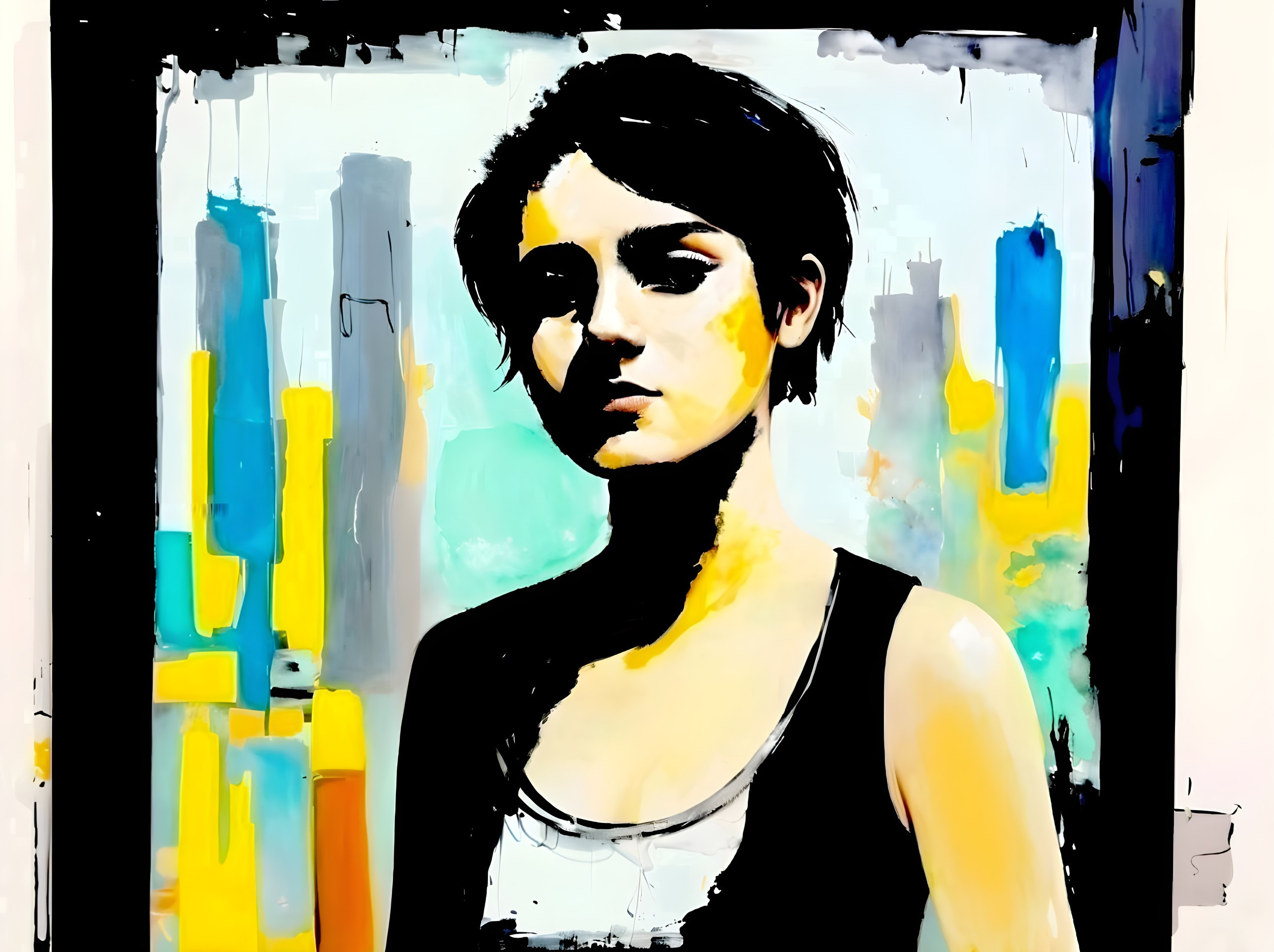 Portrait of a Young Woman with Abstract Background