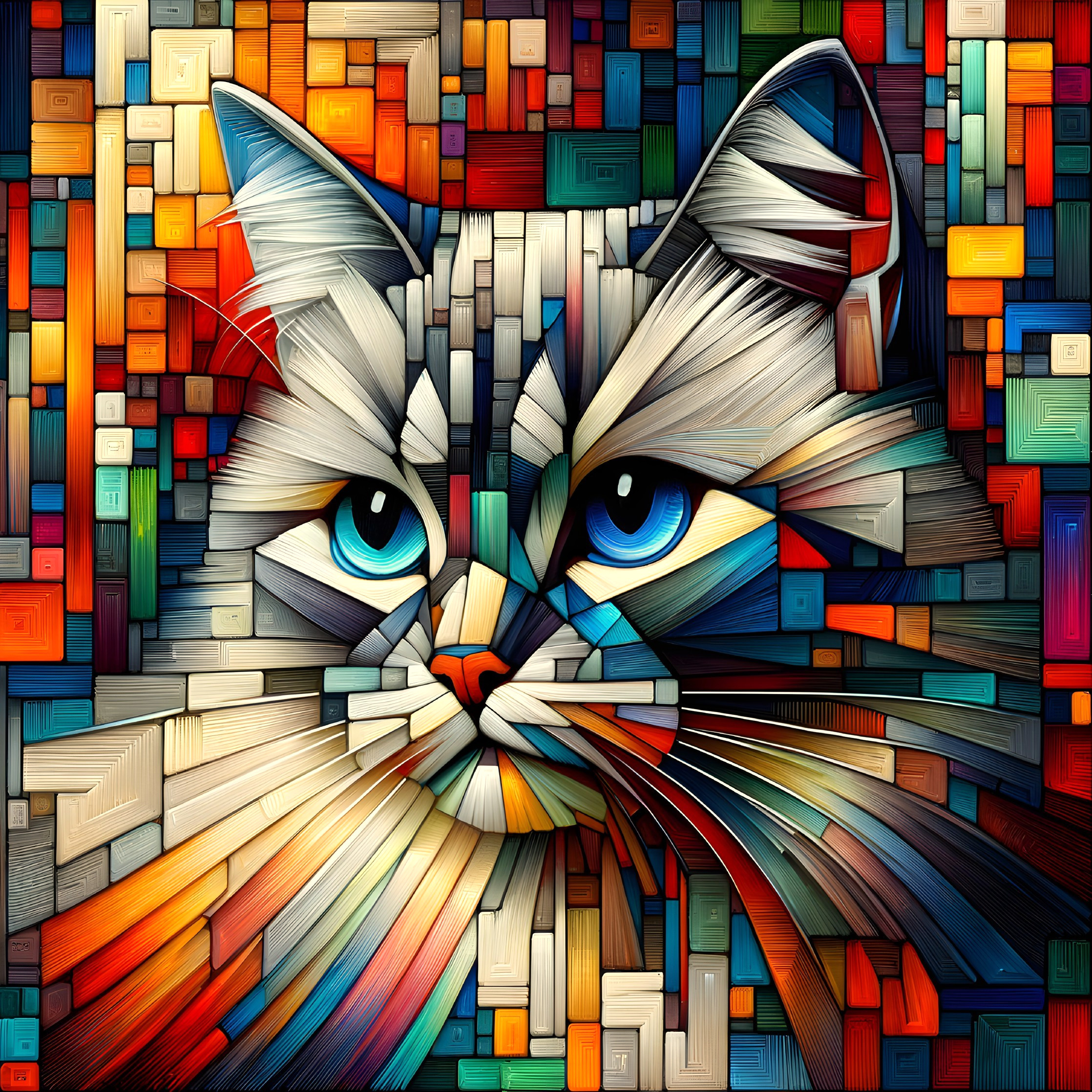 Artistic Cat Face with Vibrant Patterns and Colors
