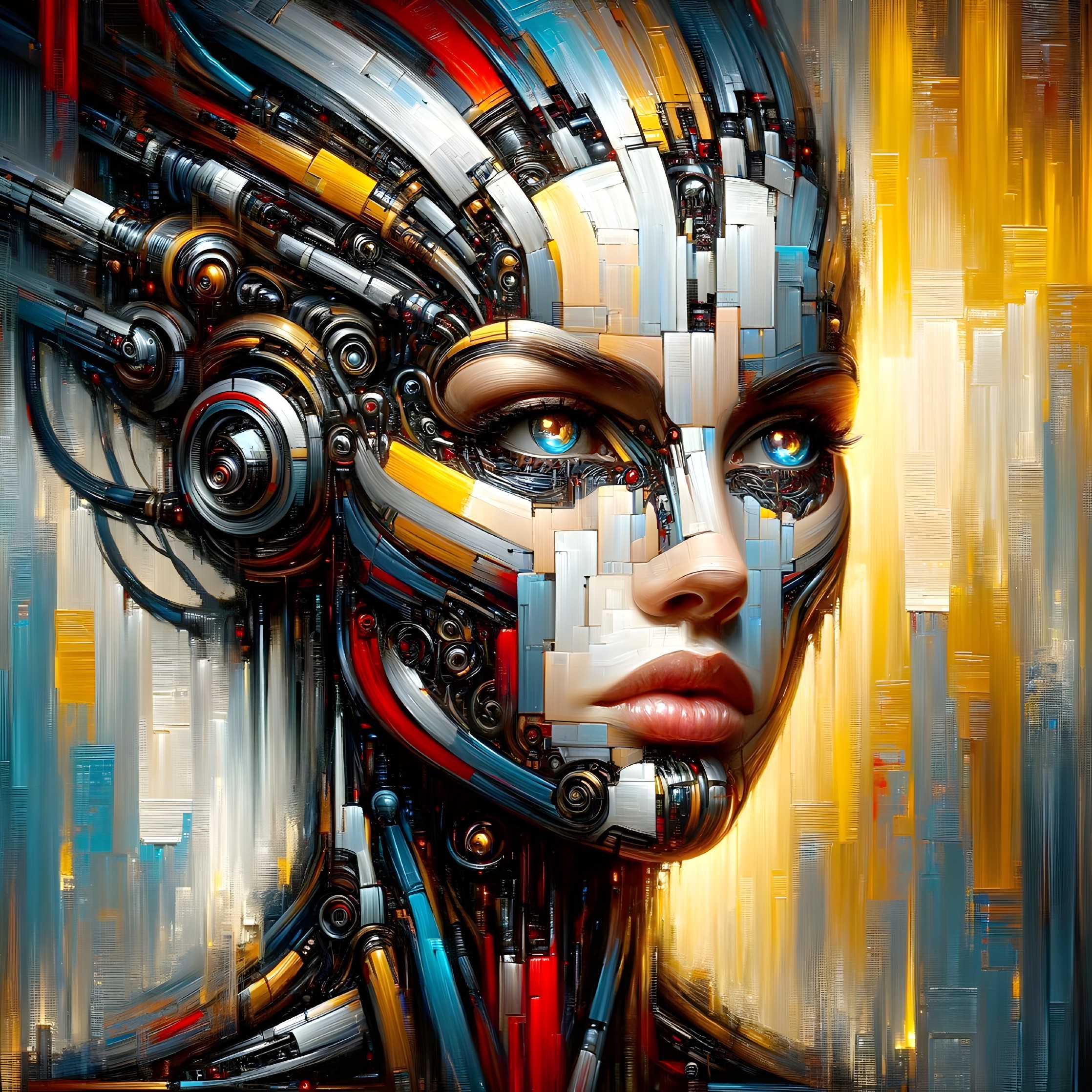 Vibrant Digital Artwork of a Female Cyborg