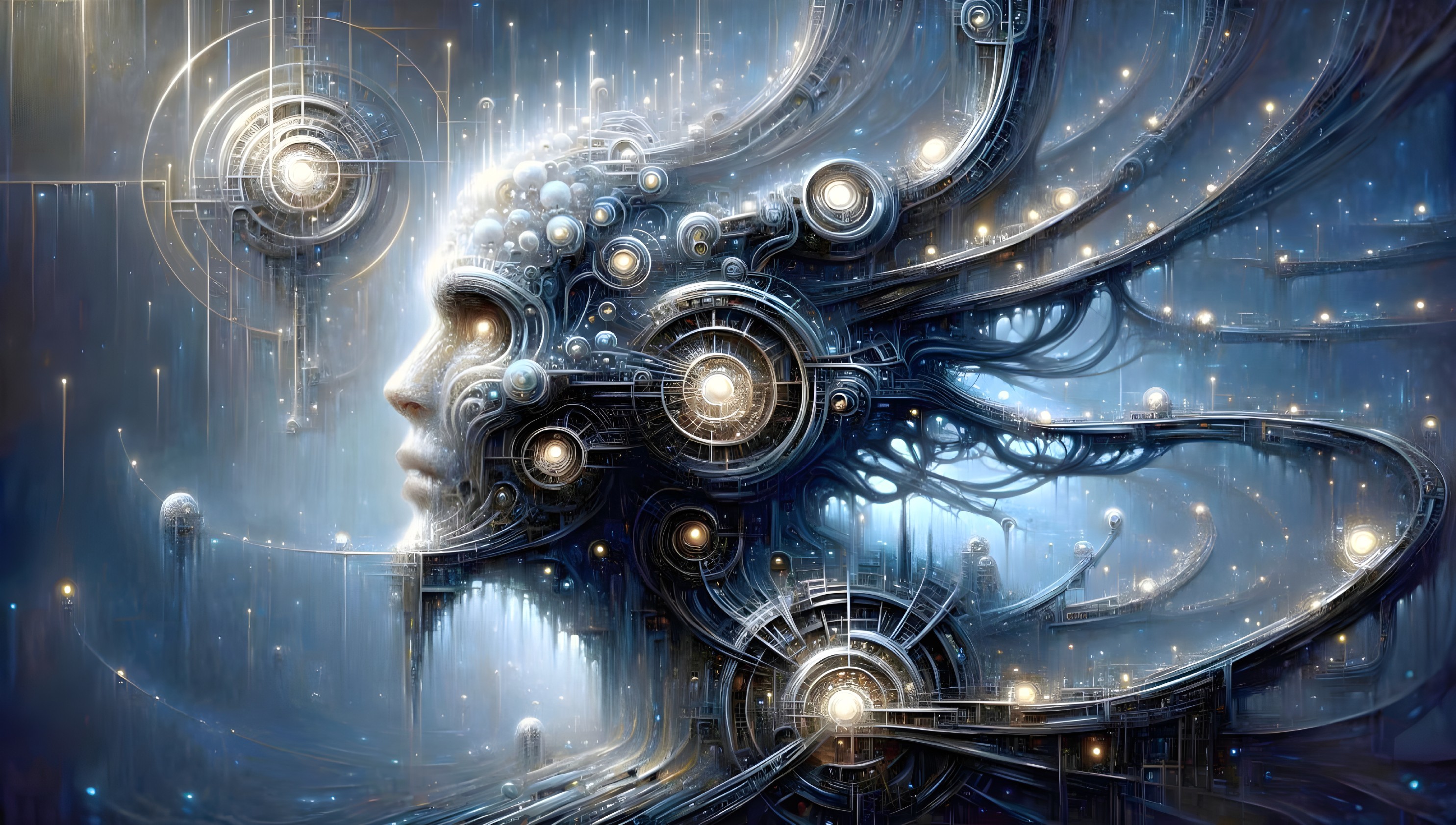 Surreal Futuristic Figure with Cosmic Elements