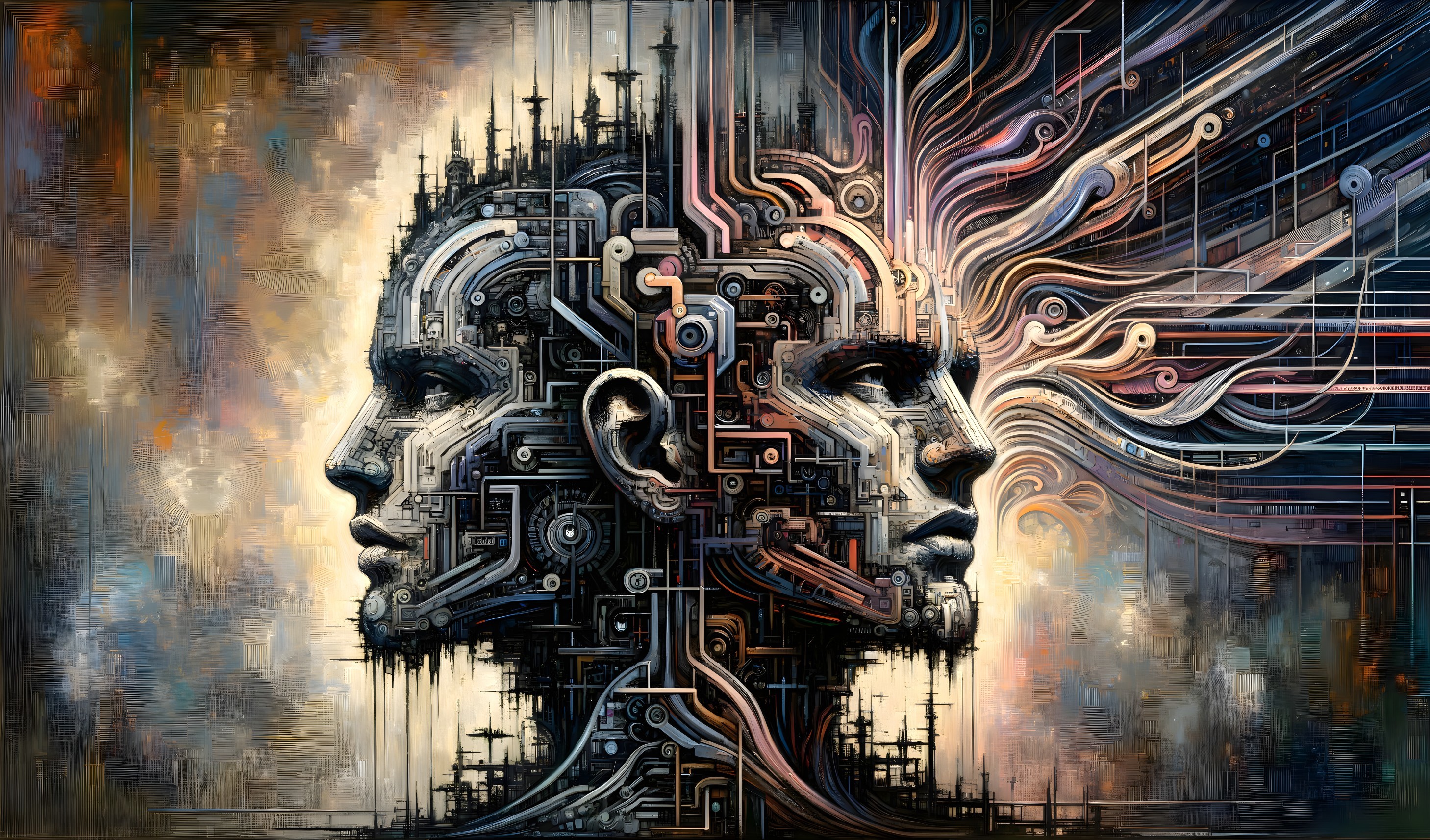 Human Profiles with Circuitry and Mechanical Elements