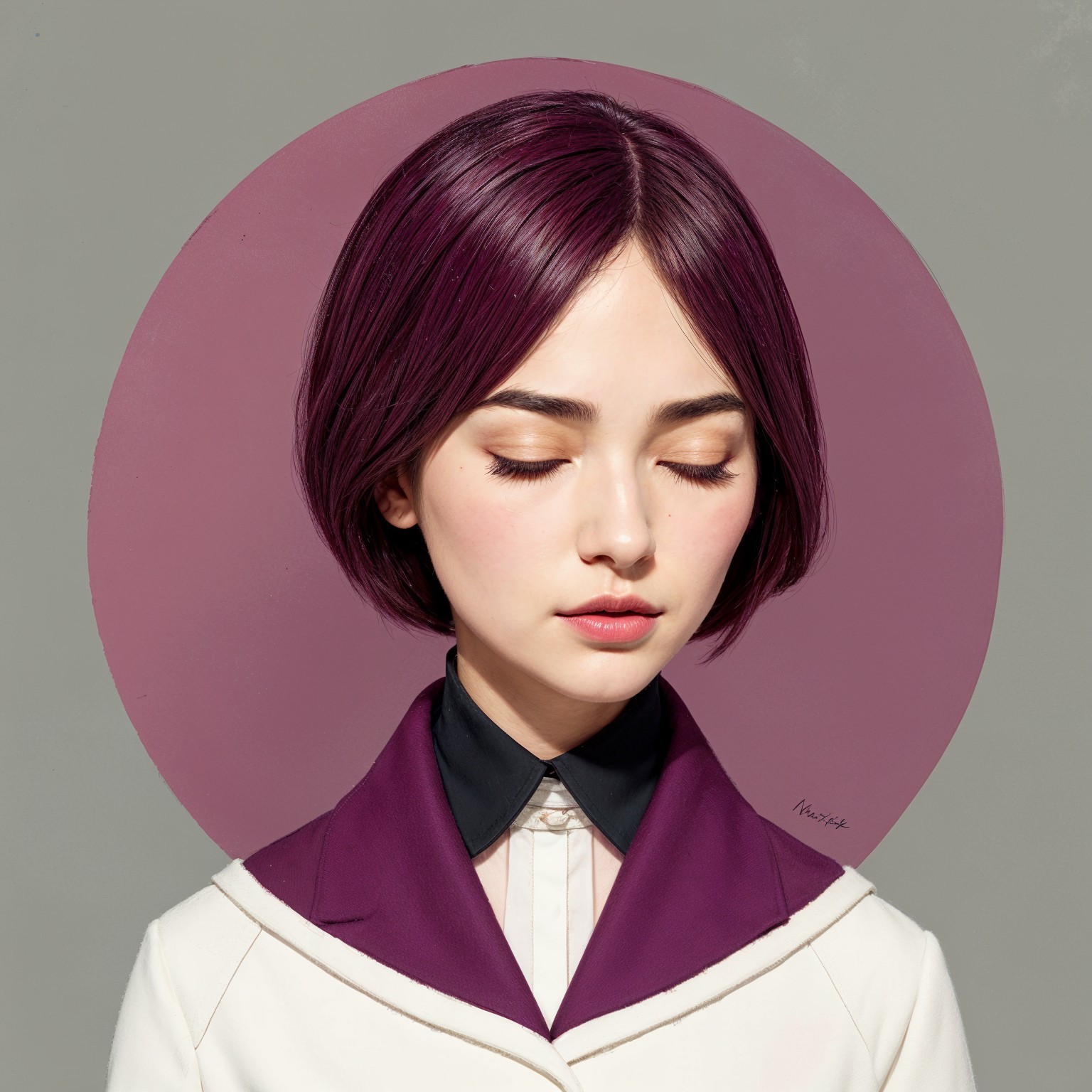 Serene Portrait of Young Woman in Purple Tones