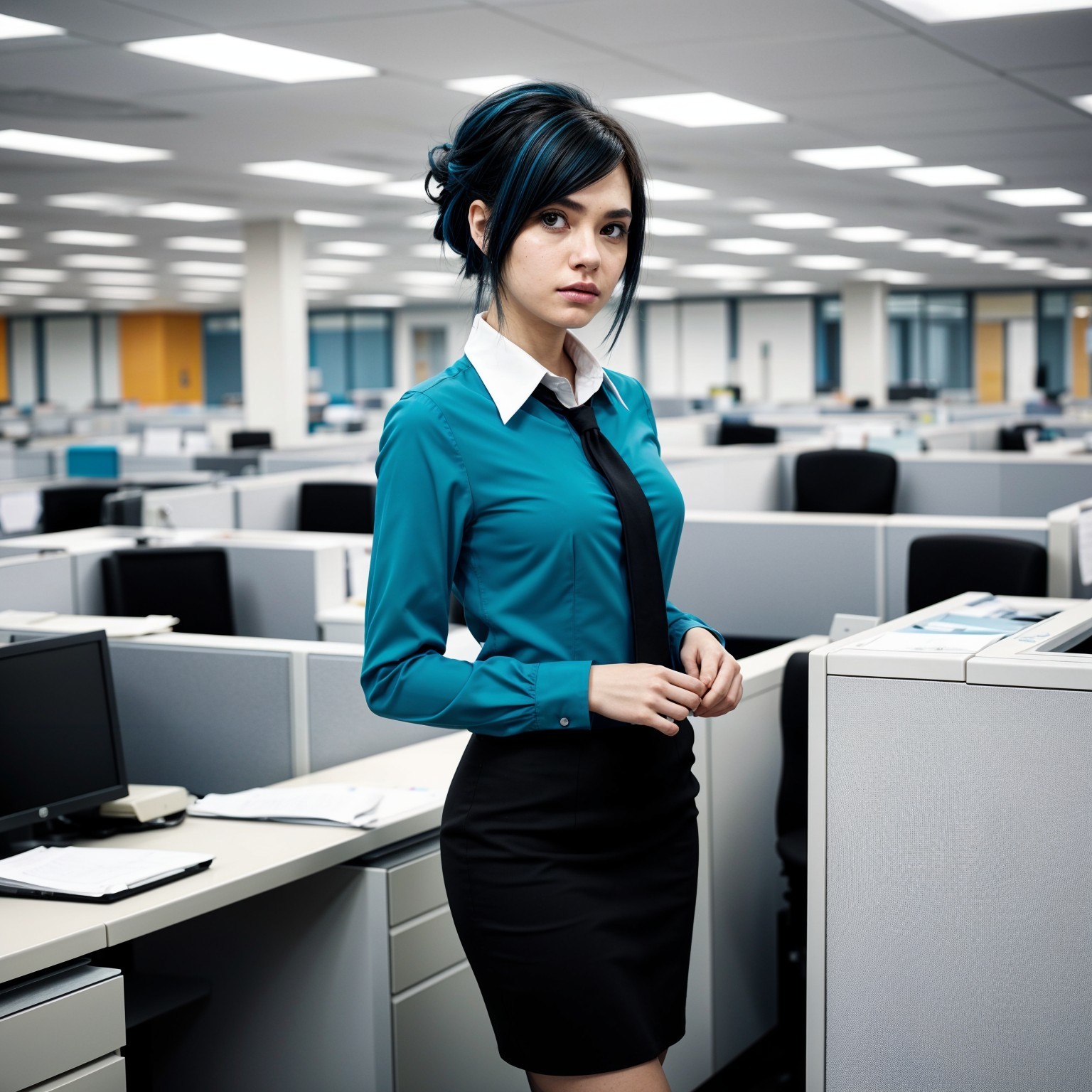 Young Woman in Modern Office with Professional Attire