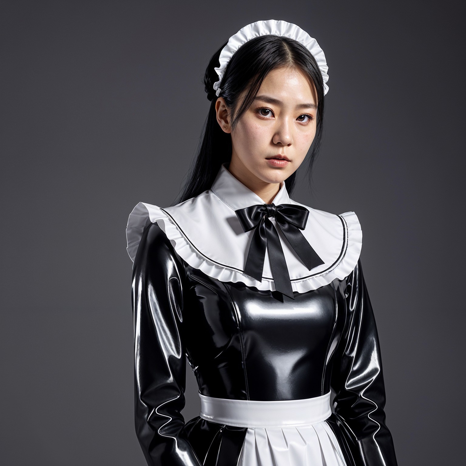 Elegant Maid Outfit with Black Latex Bodice and Apron