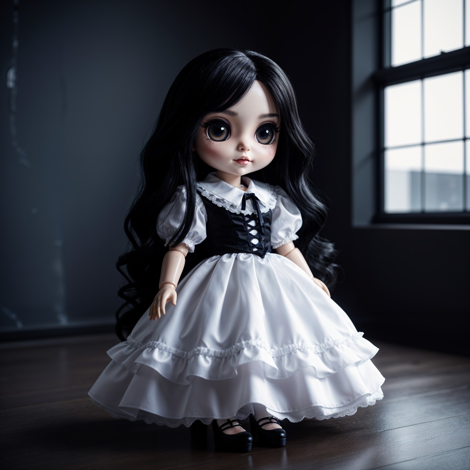 Elegant Doll in Classic Black and White Outfit