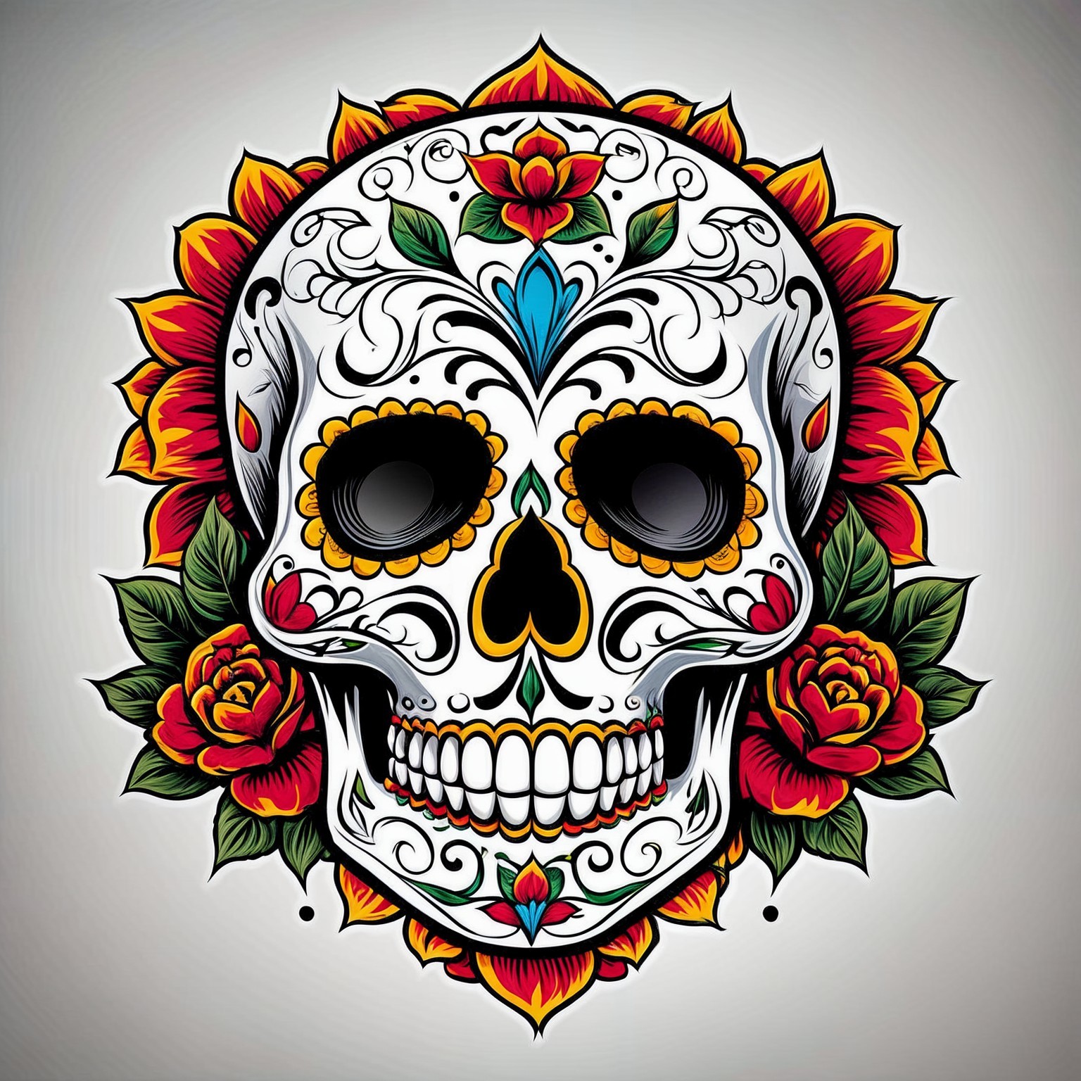 Vibrant Sugar Skull with Colorful Floral Design