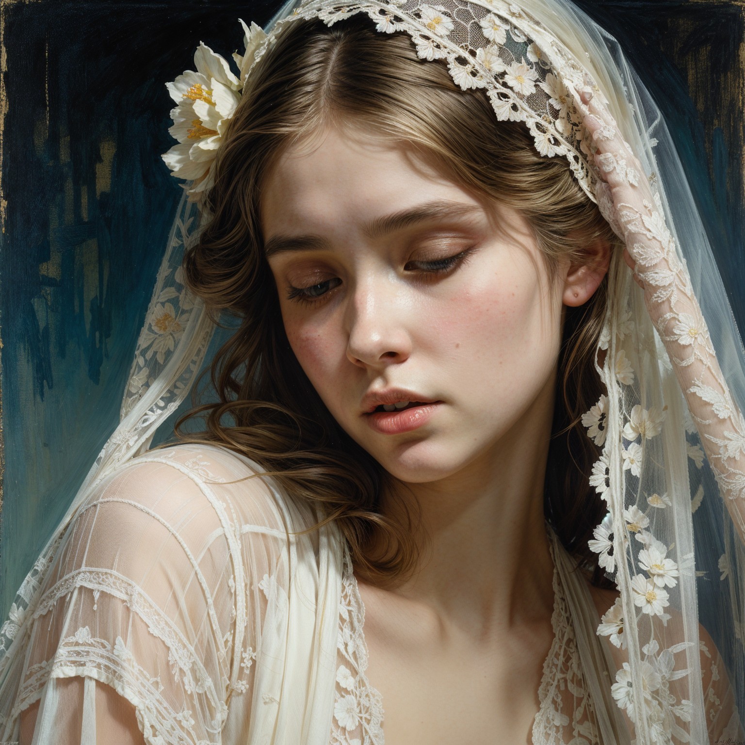 Delicate Portrait of a Young Woman in Lace Veil