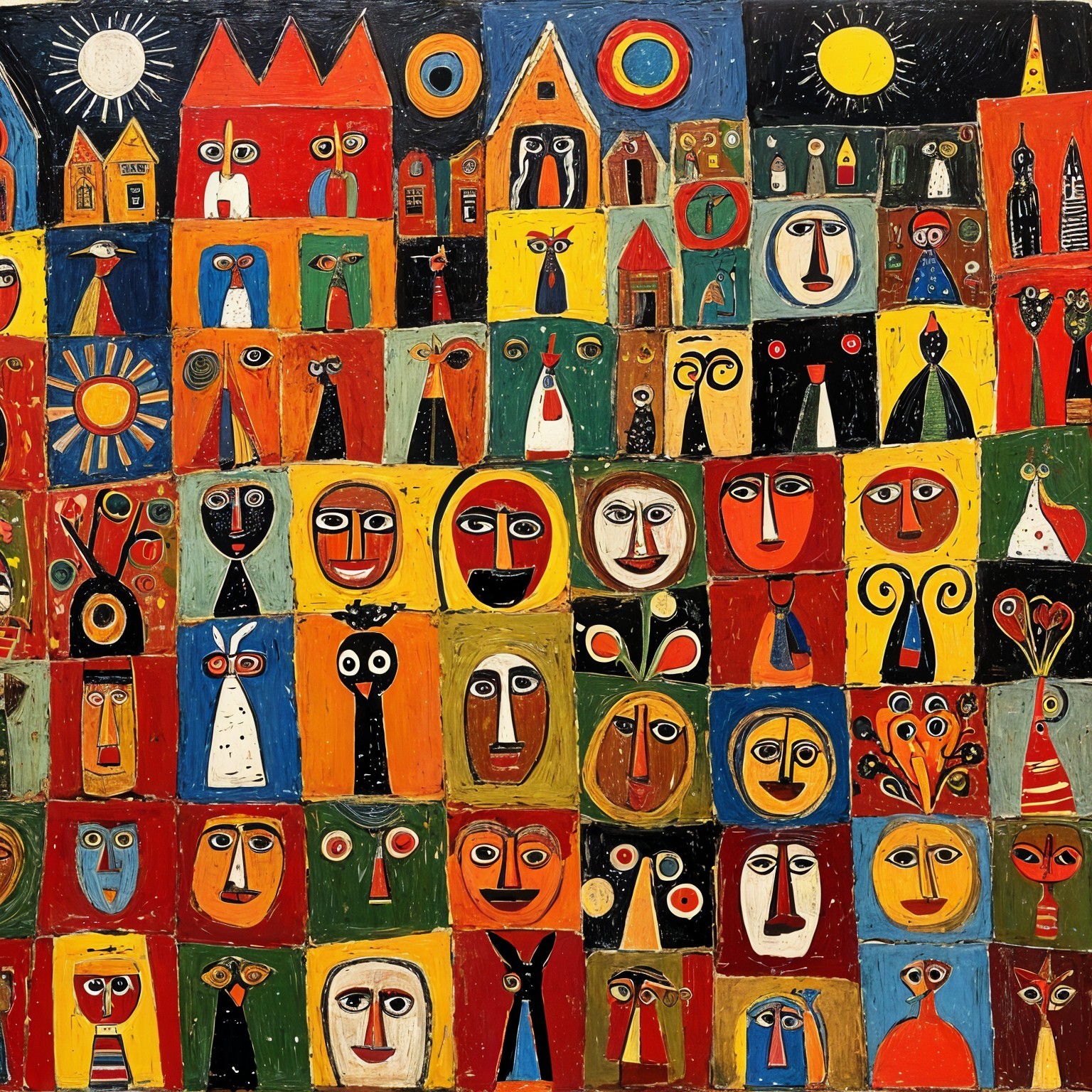 Vibrant Abstract Community Scene with Colorful Figures
