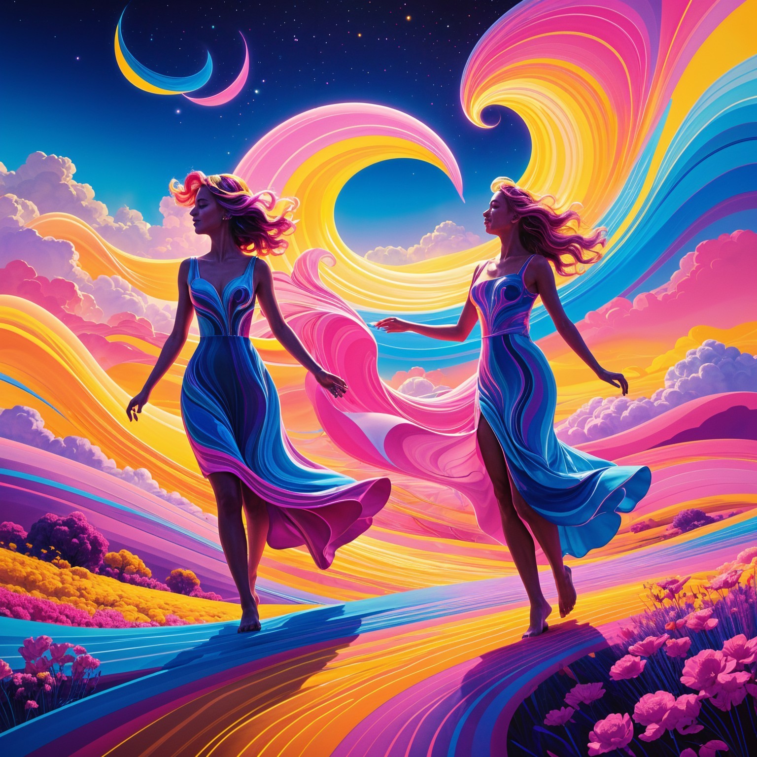Surreal Landscape with Ethereal Figures Dancing