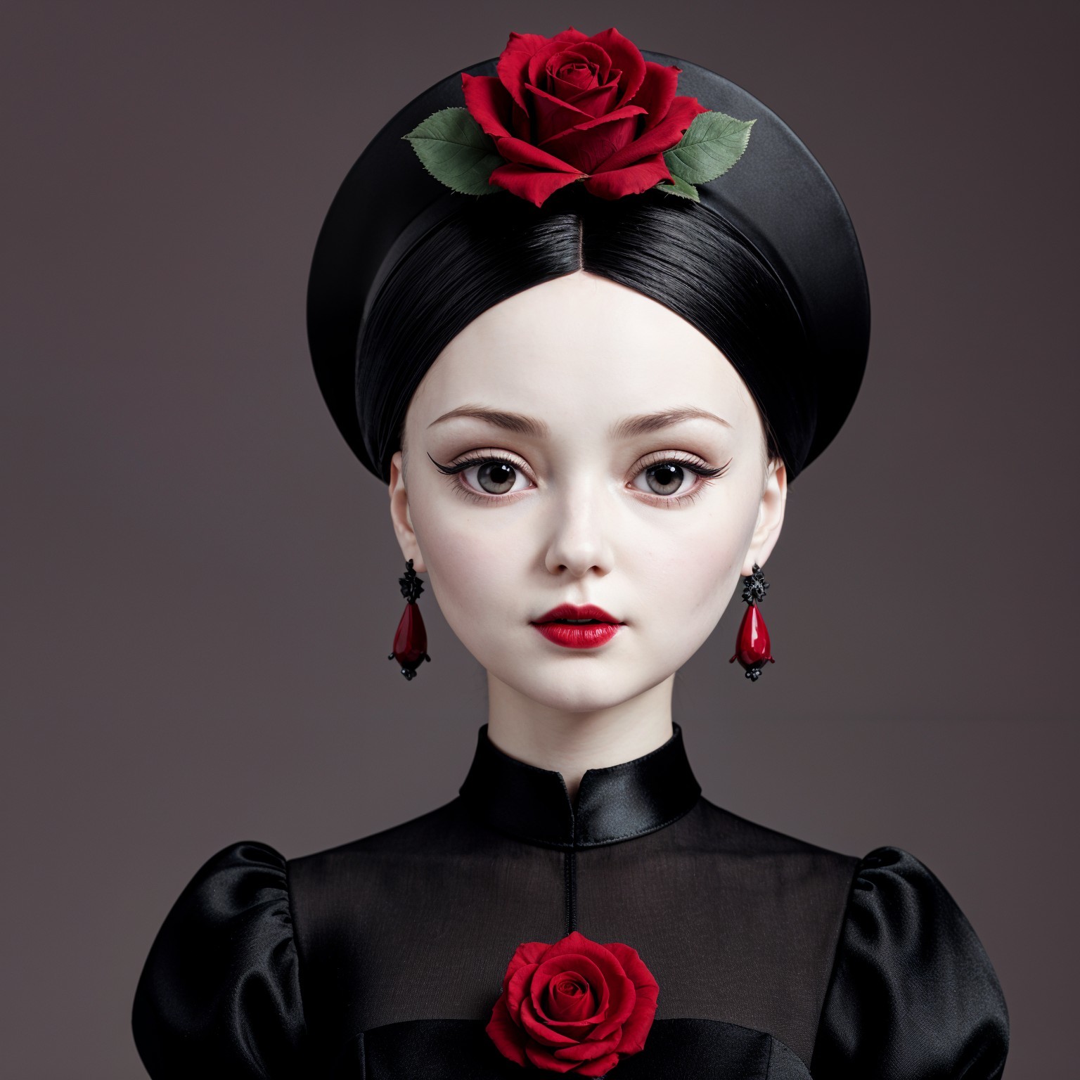Eerie Elegant Doll with Porcelain Skin and Accessories