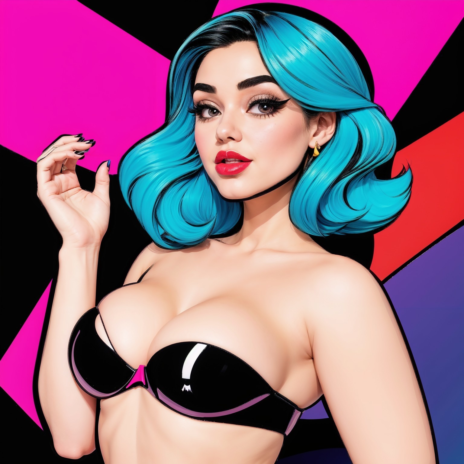 Stylized Woman with Turquoise Hair and Bold Makeup