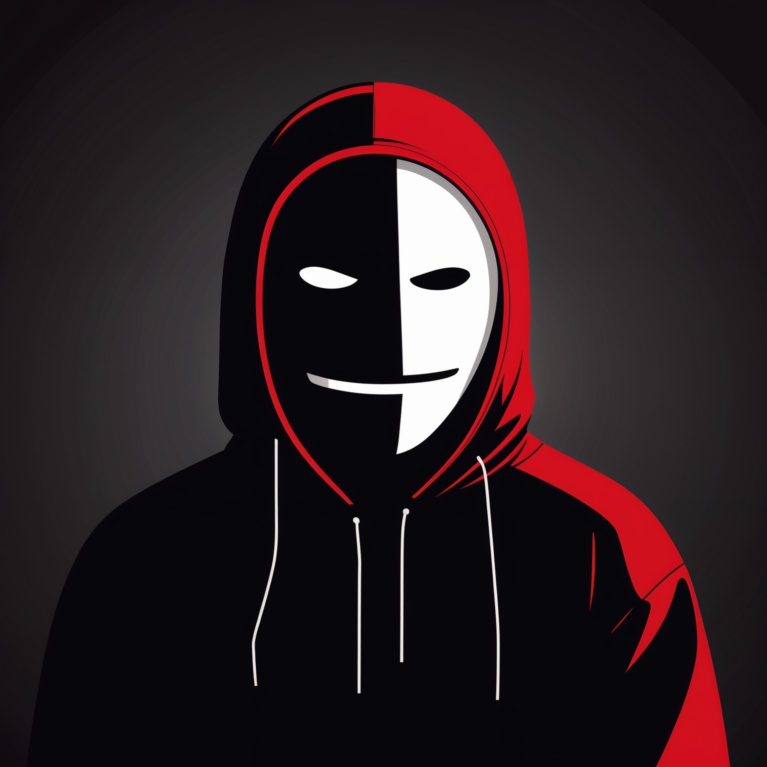 Stylized Character in Black and Red Hooded Sweatshirt