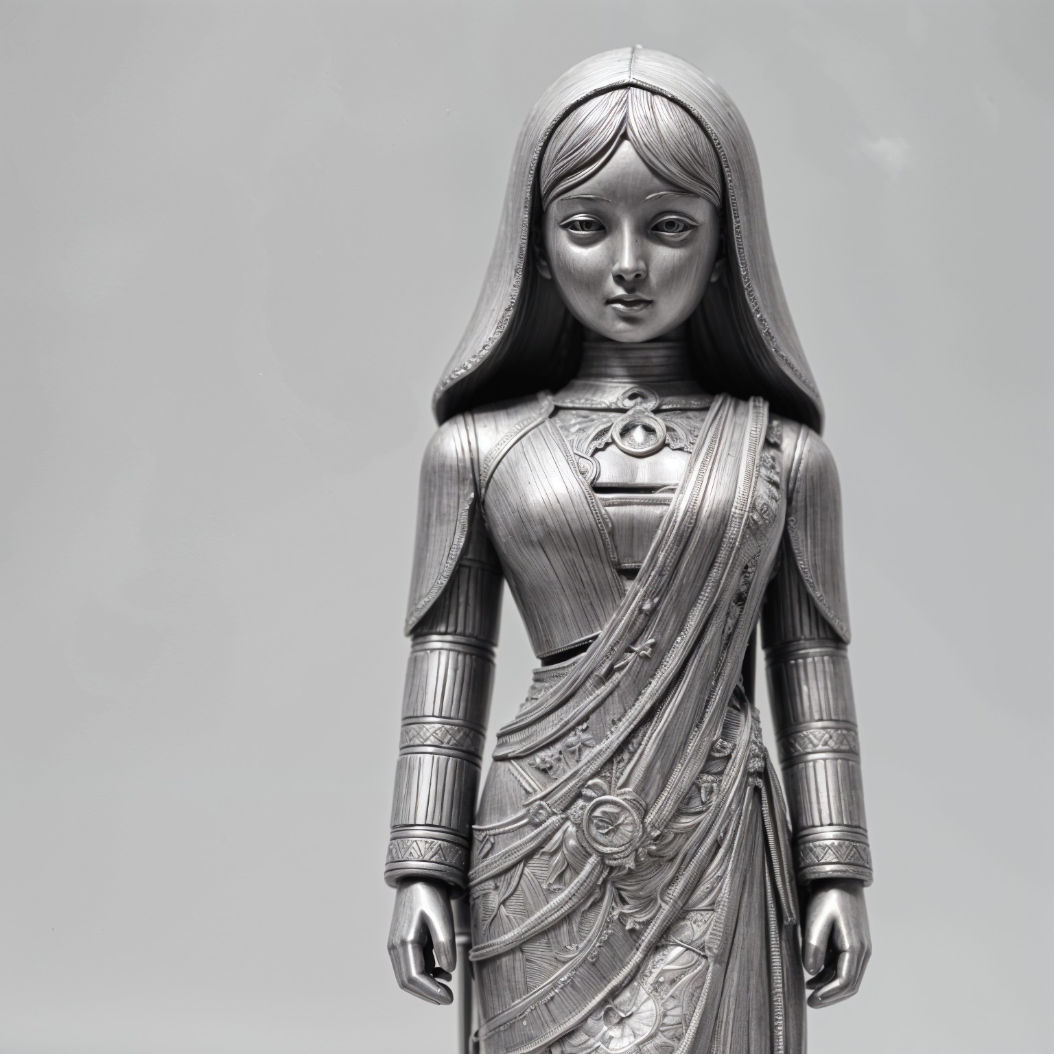 Silver Statue of Female Figure in Traditional Attire