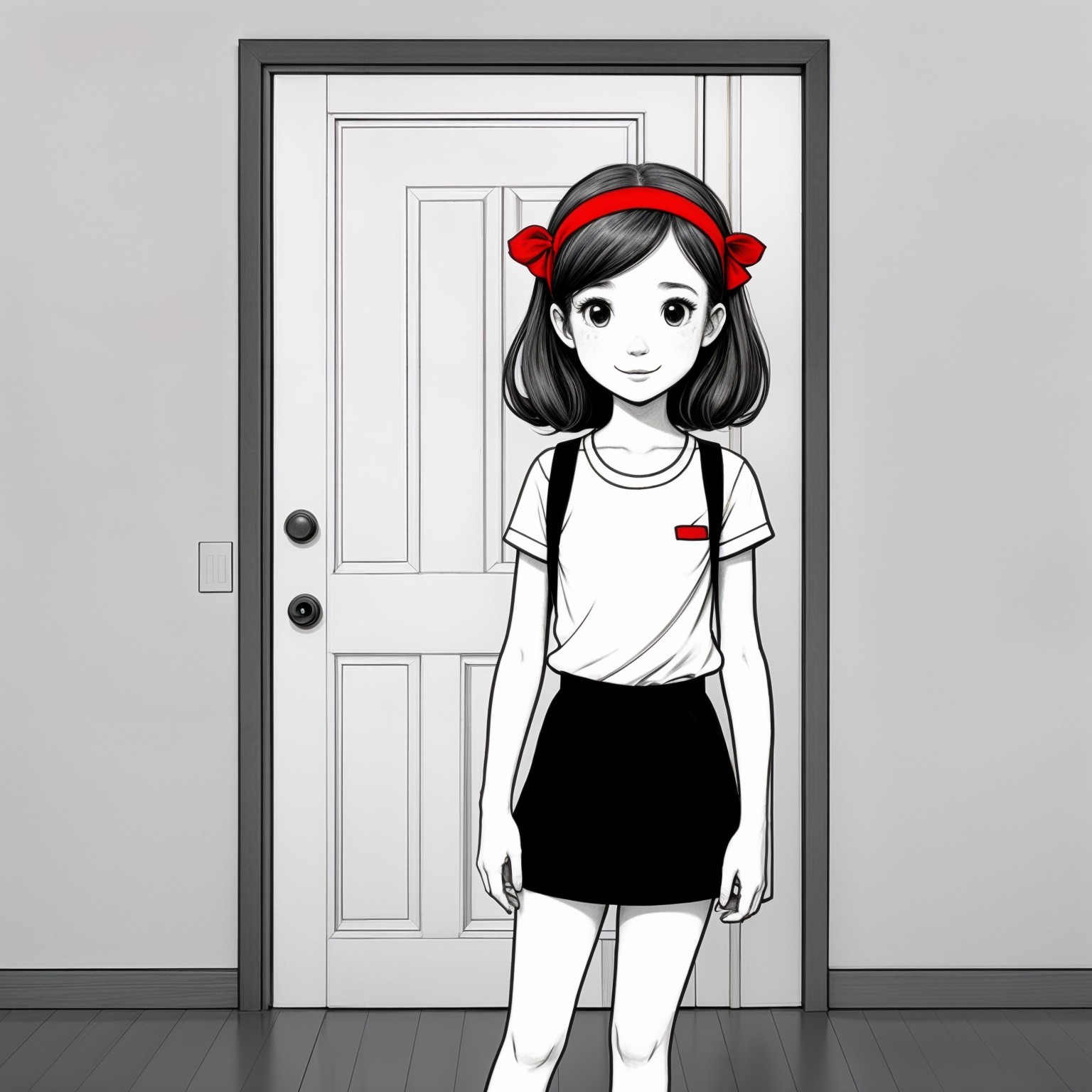 Young girl in minimalist black-and-white room