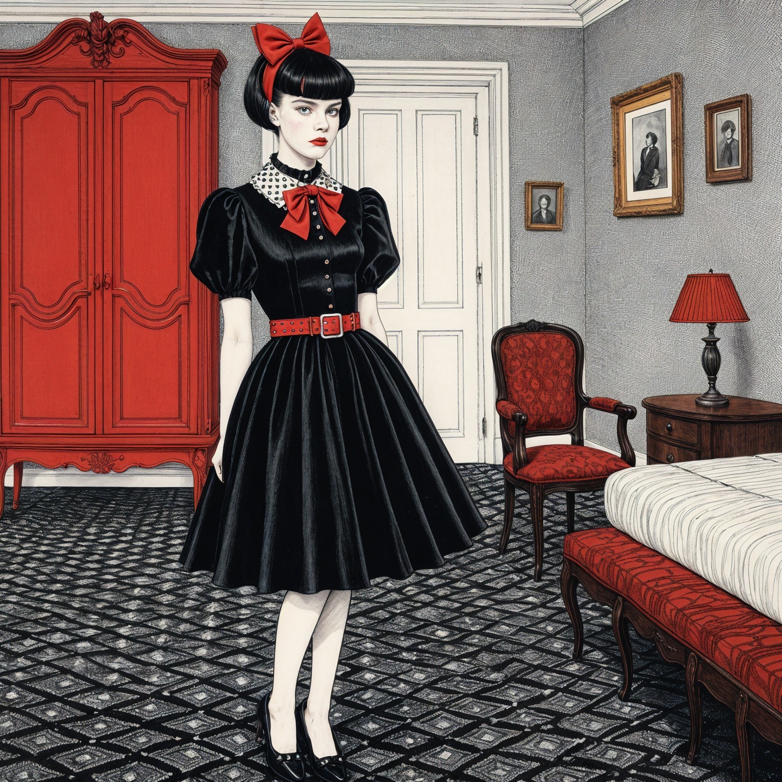 Vintage-Inspired Outfit in a Classic Room Setting