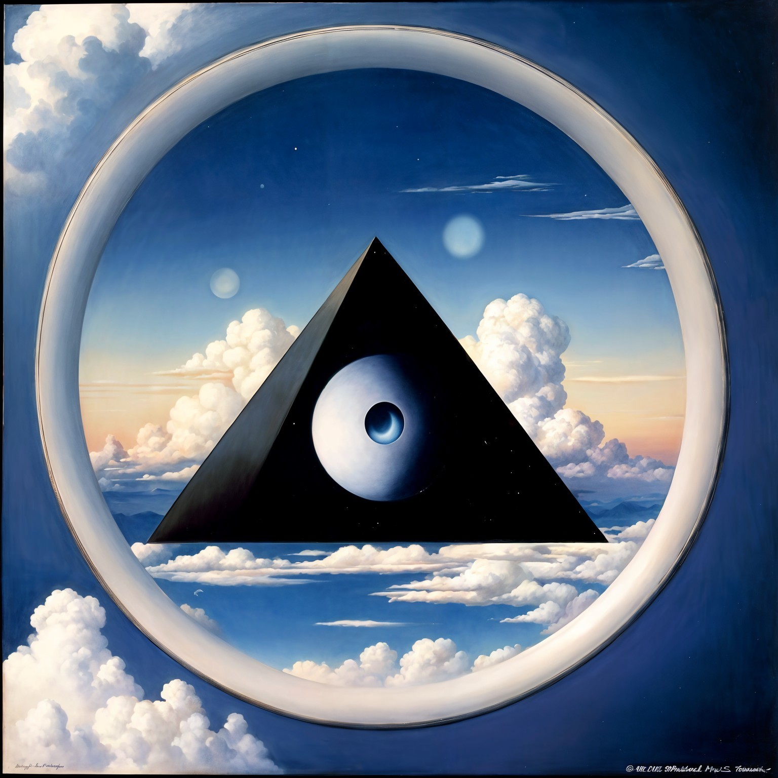 Triangular Pyramid with Circular Eye and Celestial Orbs