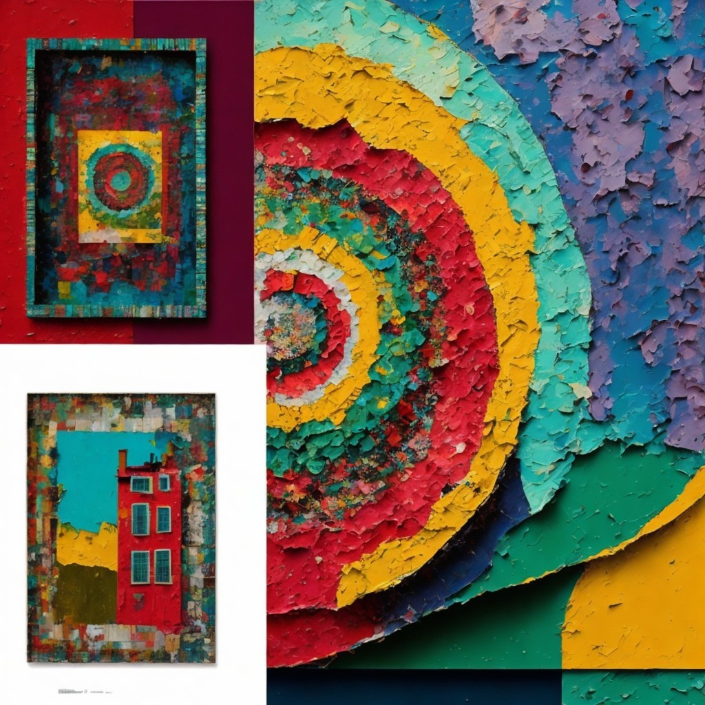 Vibrant Abstract Art with Circular Canvas and Framed Works