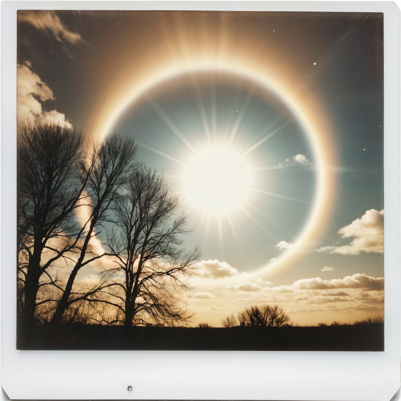 Radiant Sun and Halo Over Serene Landscape