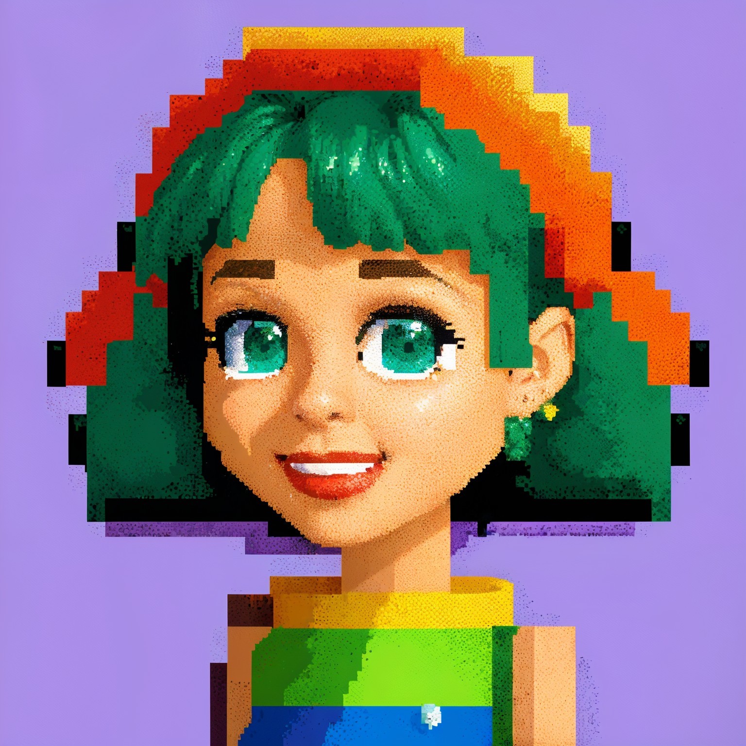 Colorful Pixel-Art Character with Vibrant Features