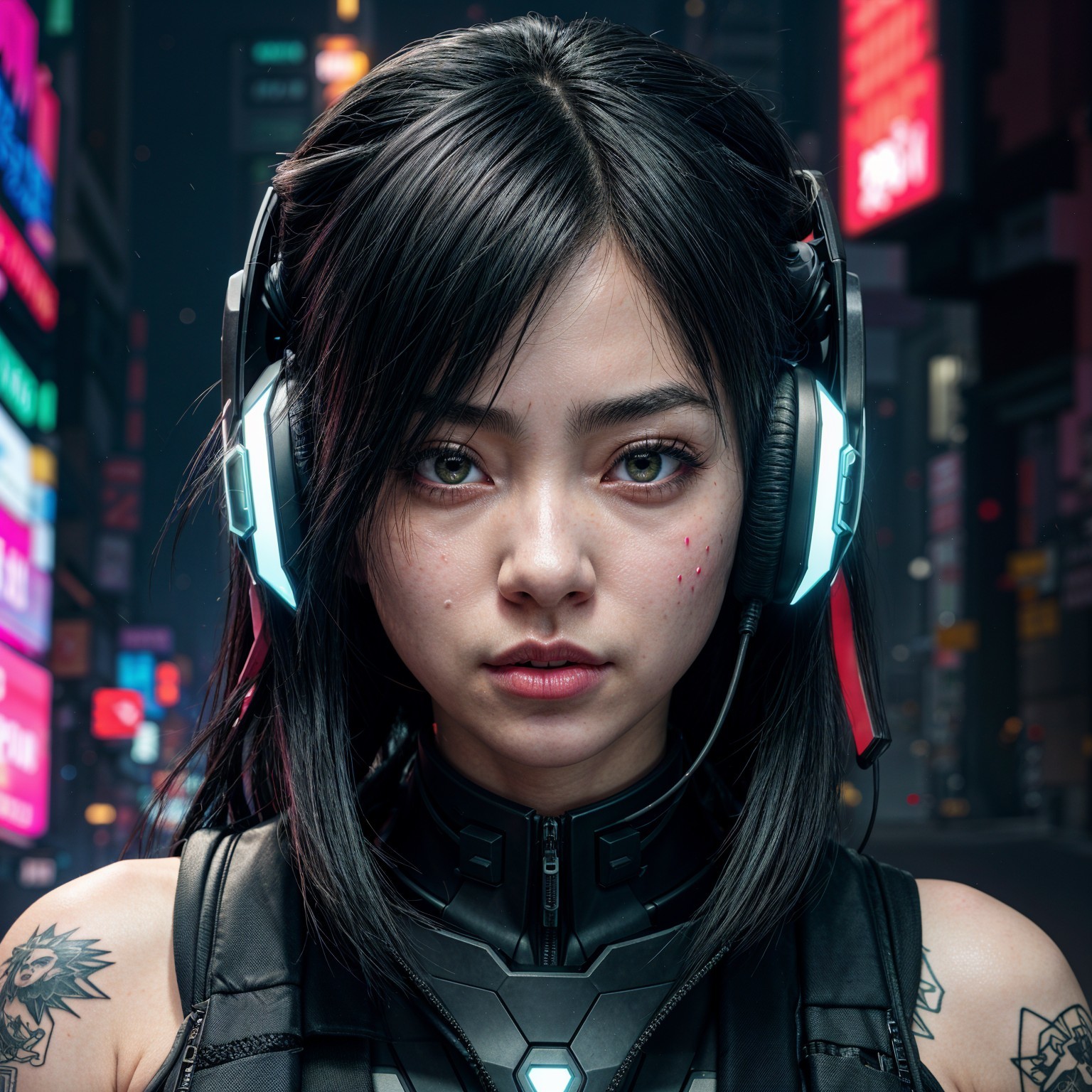 Woman in Futuristic Outfit in Neon Urban Setting